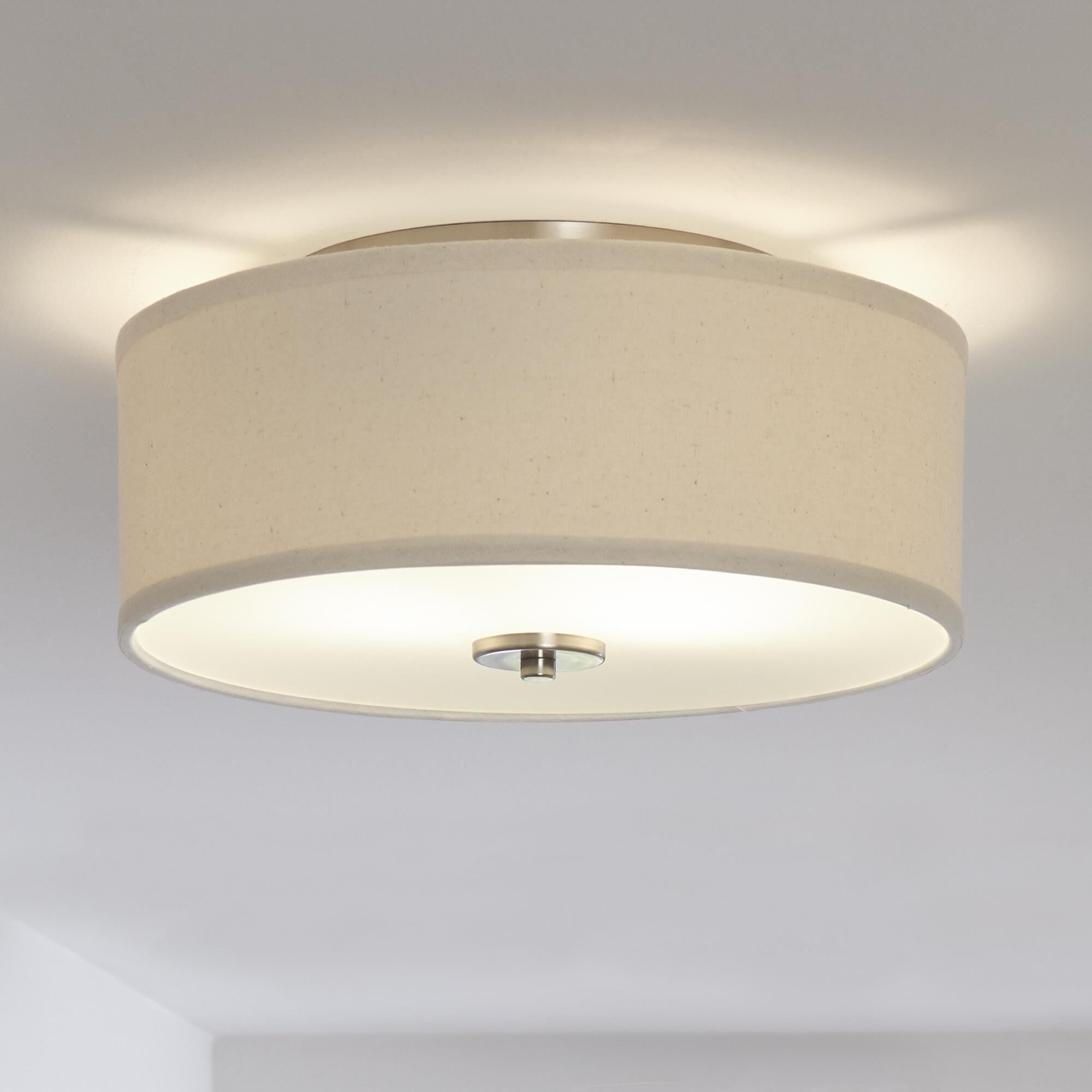 Shown in Brushed Nickel finish and Fabric shade