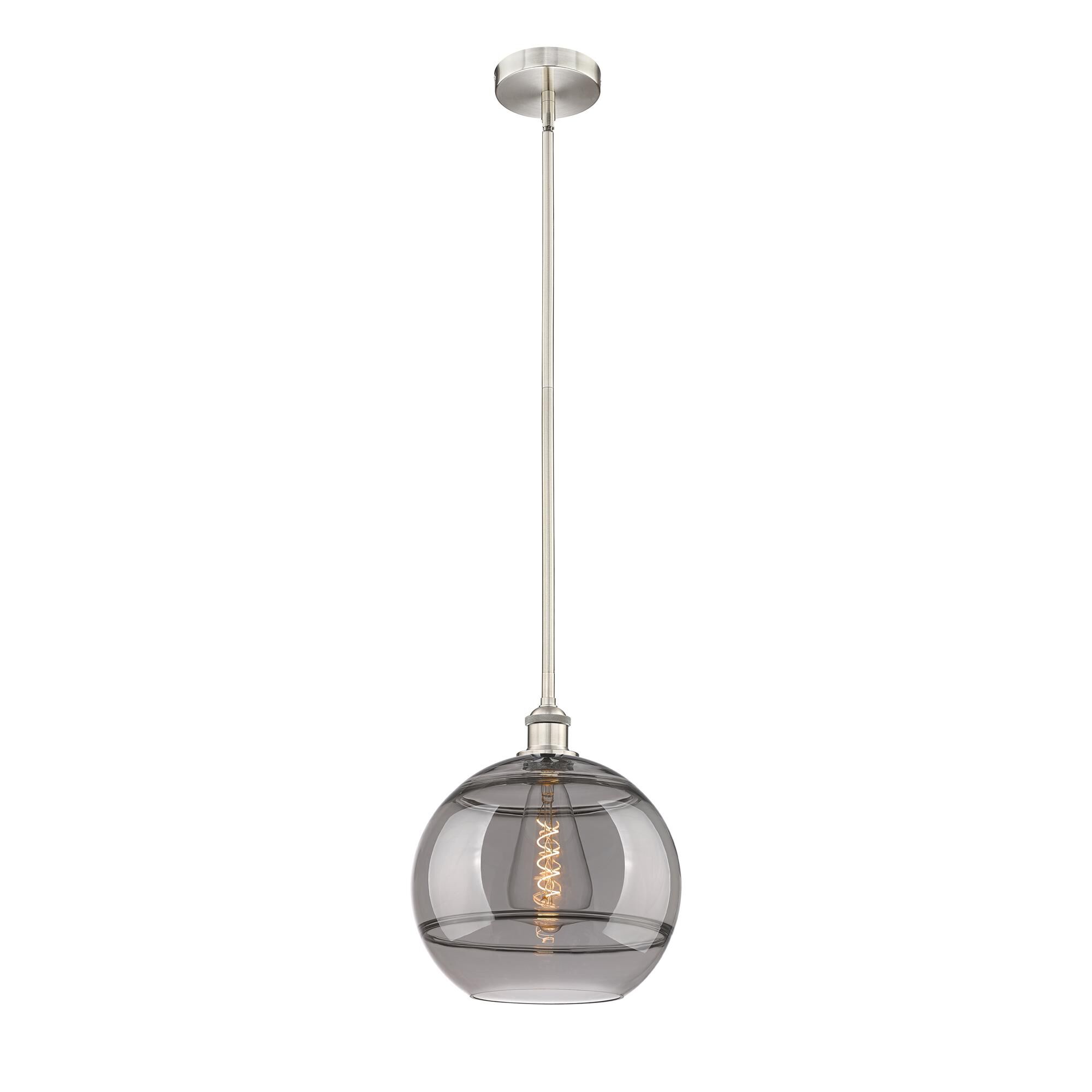 Shown in Brushed Satin Nickel finish and Light Smoke glass