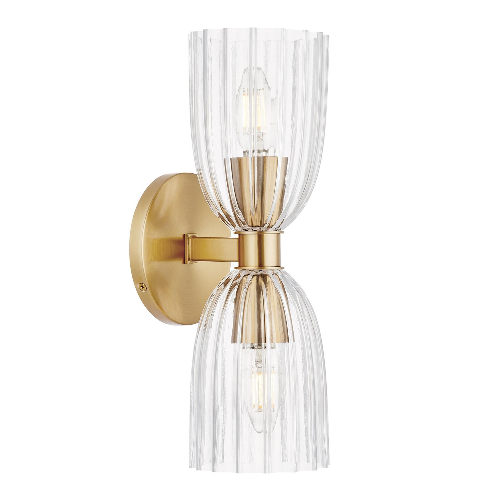 Shown in Natural Brass finish and Clear Pleated glass