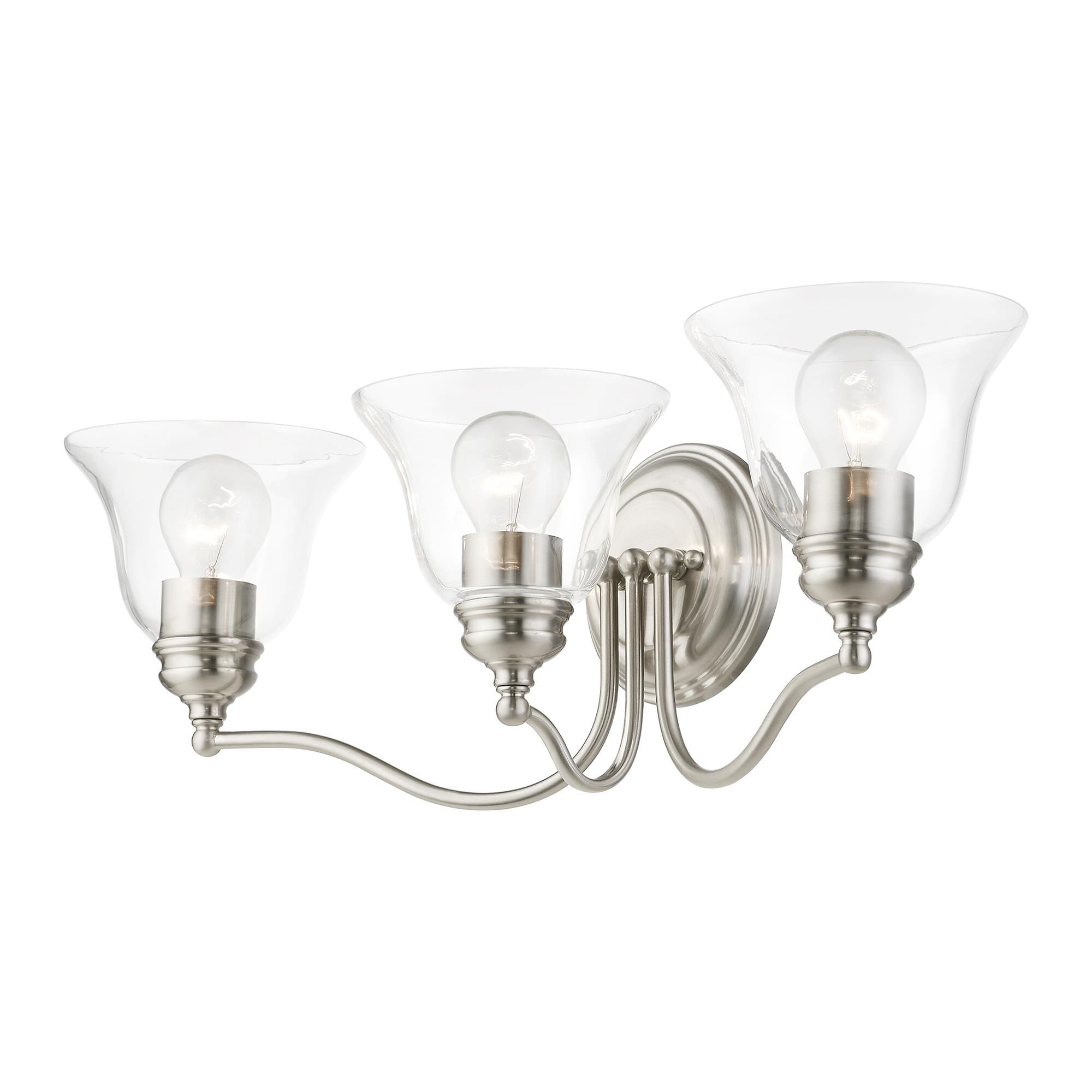 Shown in Brushed Nickel finish and Hand Blown Clear glass