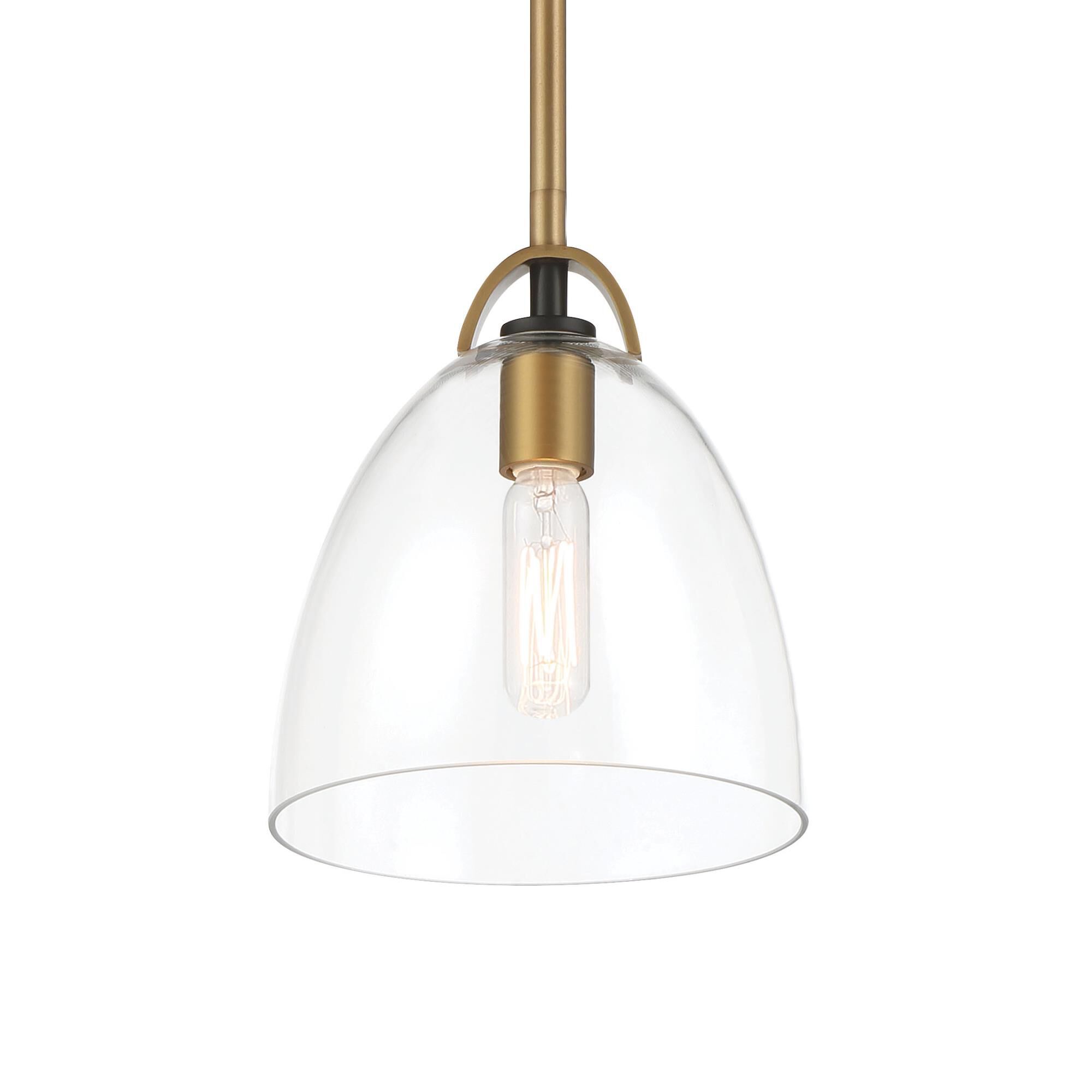 Shown in Legacy Brass & Matte Coal finish and Clear glass and Glass shade