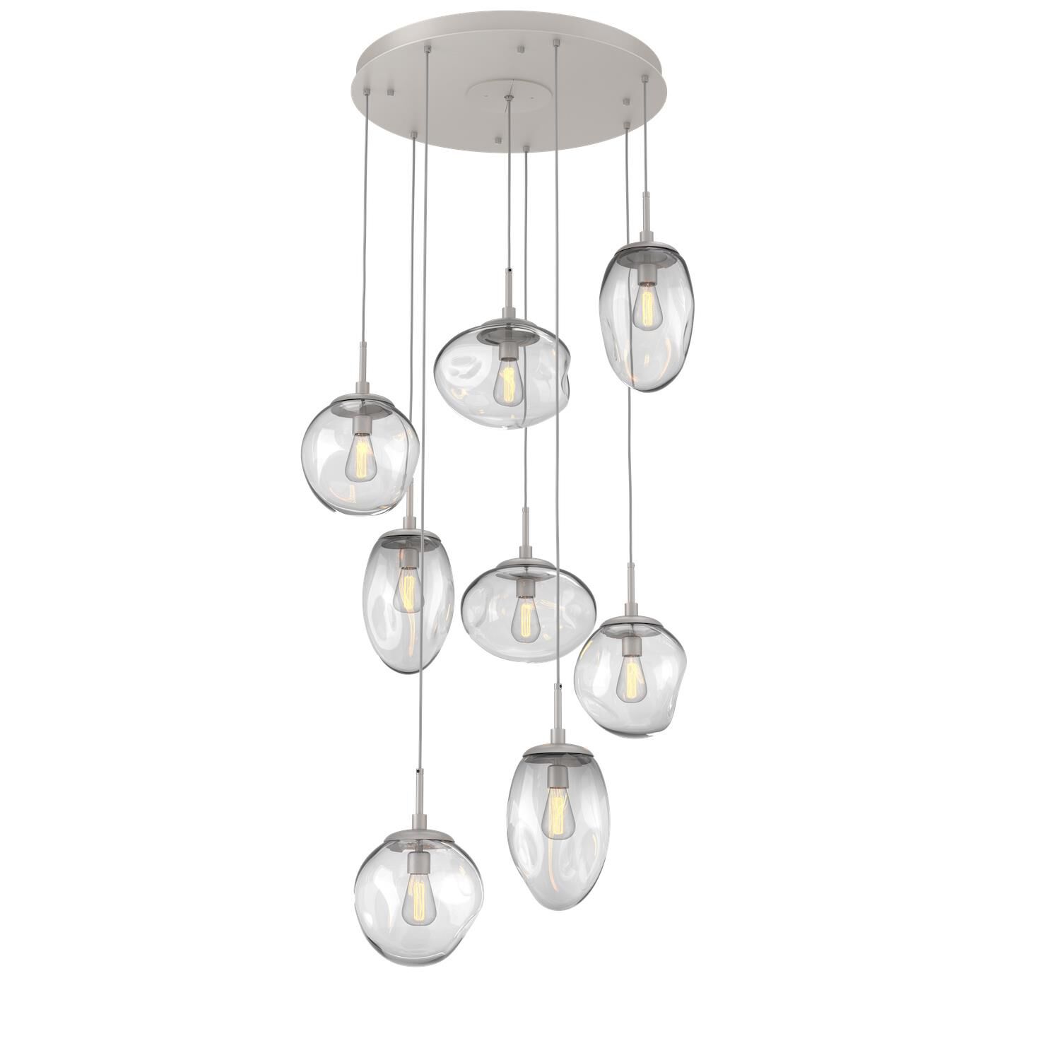 Shown in Metallic Beige Silver finish and Blown Clear glass
