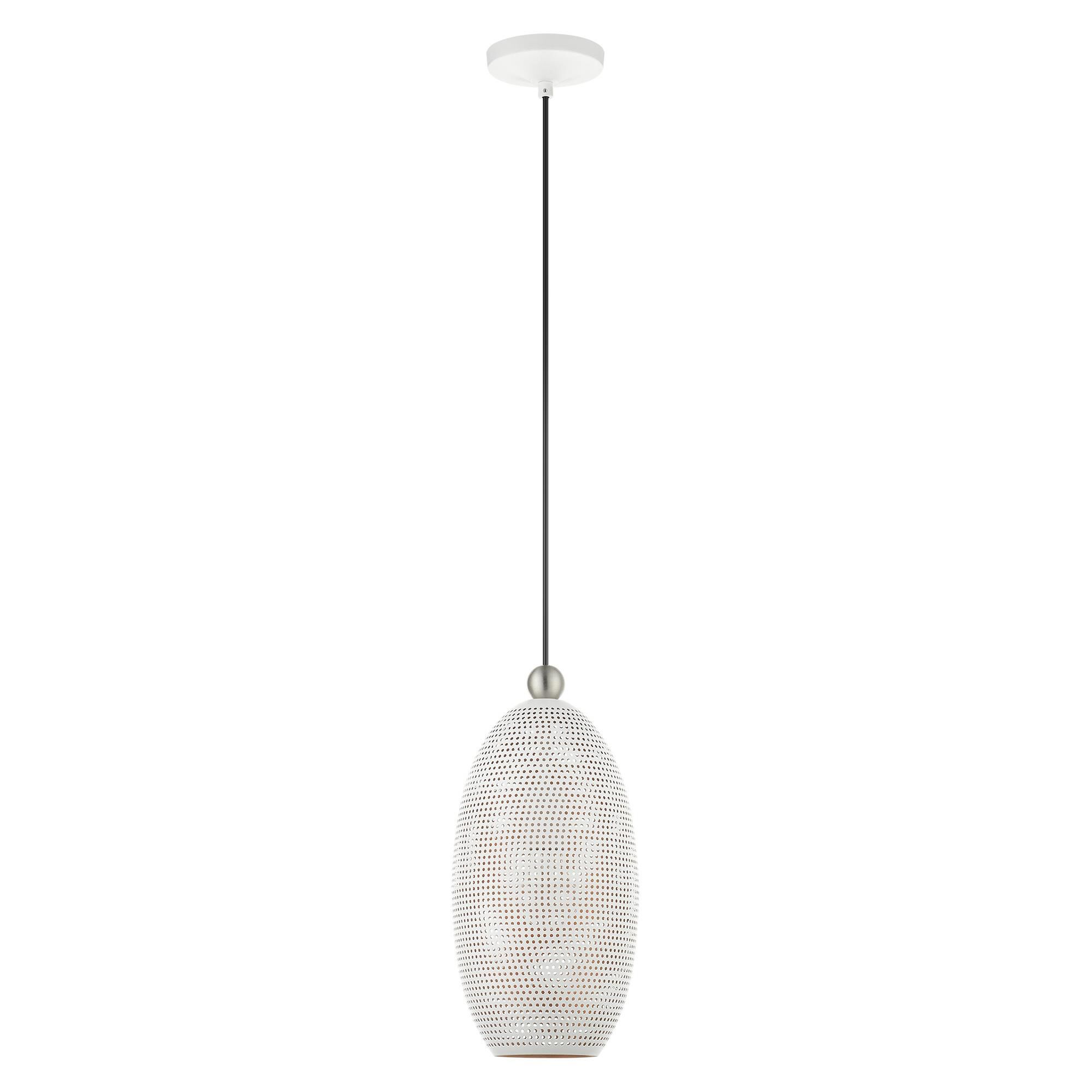 Shown in White With Brushed Nickel Accents finish and White Ornamental Metal Shade With Gold Finish Inside glass and White Ornamental Metal  With Gold Finish Inside shade
