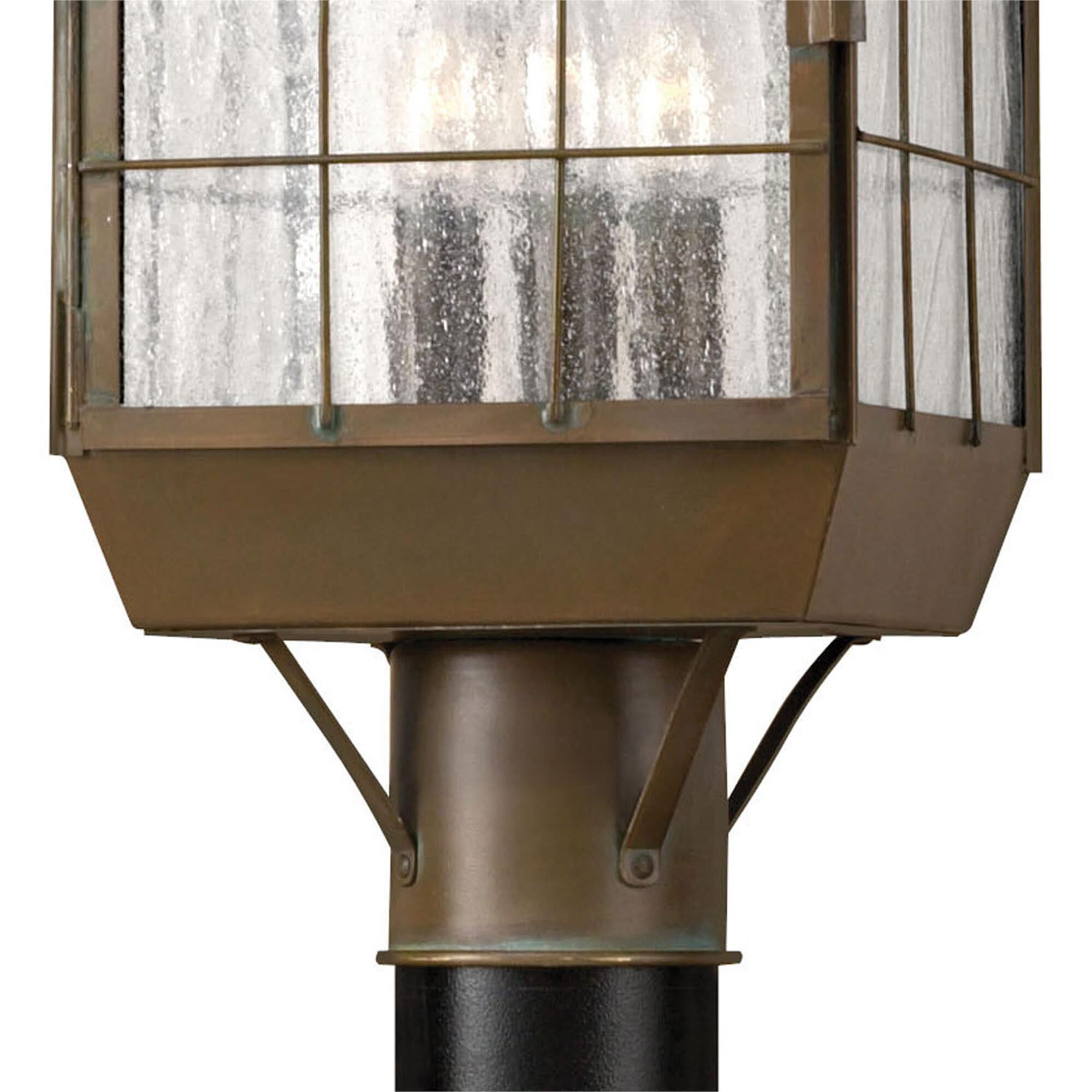 Shown in Aged Brass finish and Clear Seedy Panels glass