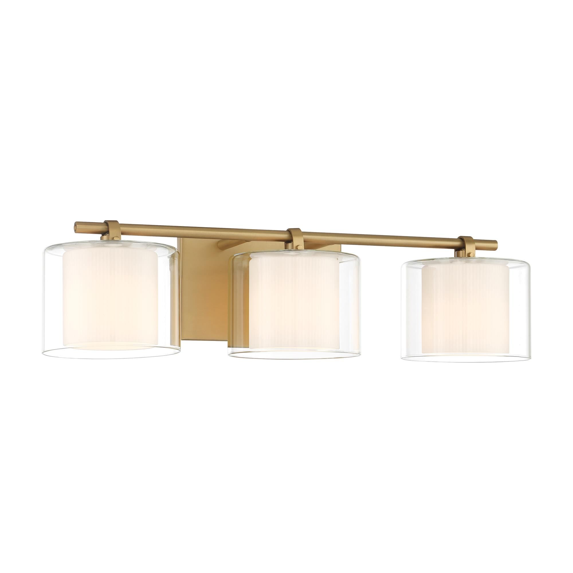 Shown in Legacy Brass finish and Clear and Etched Opal glass