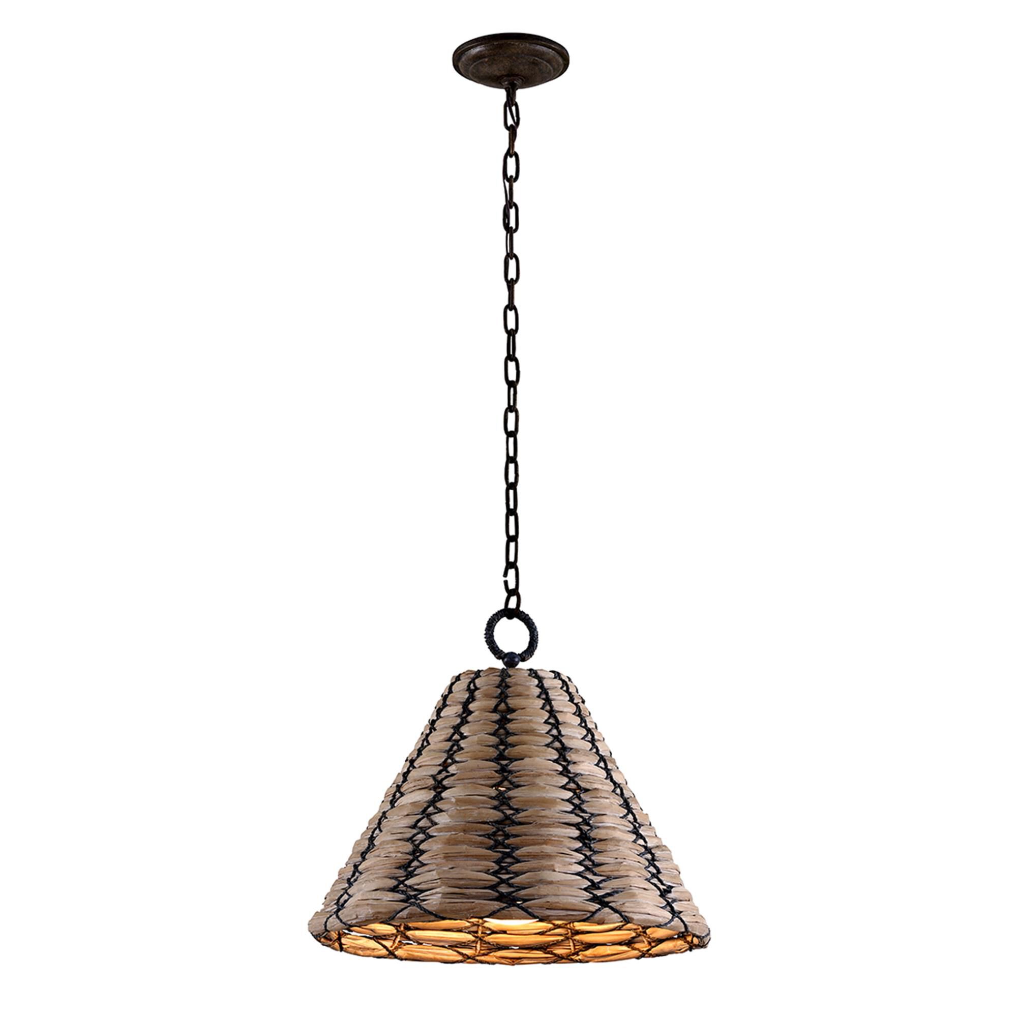 Shown in Earthen Bronze finish and Opal White glass and Sea Grass. Glass shade