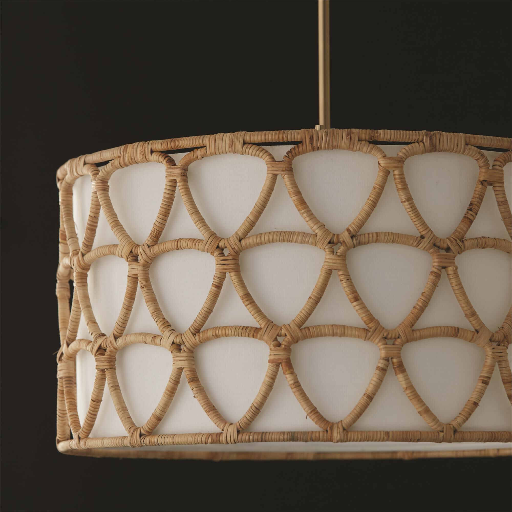Shown in Matte Brass finish and White Fabric shade