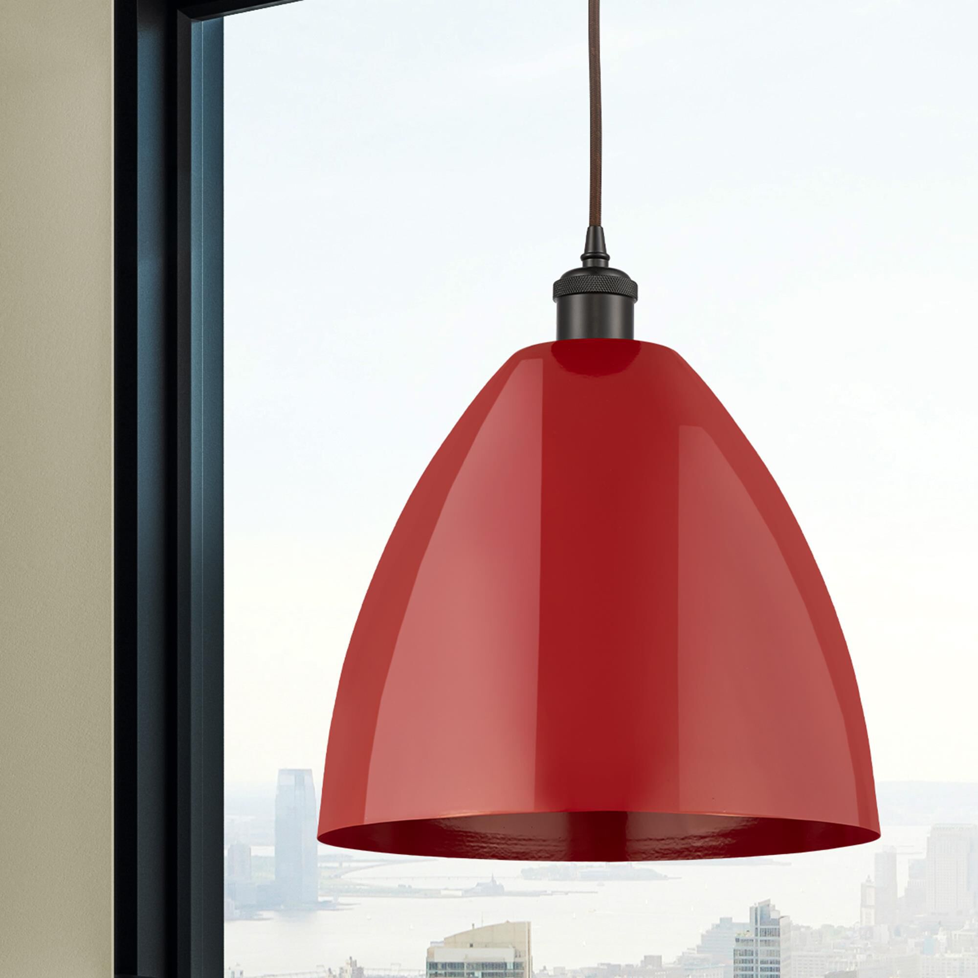 Shown in Oil Rubbed Bronze finish and Red Plymouth Dome shade