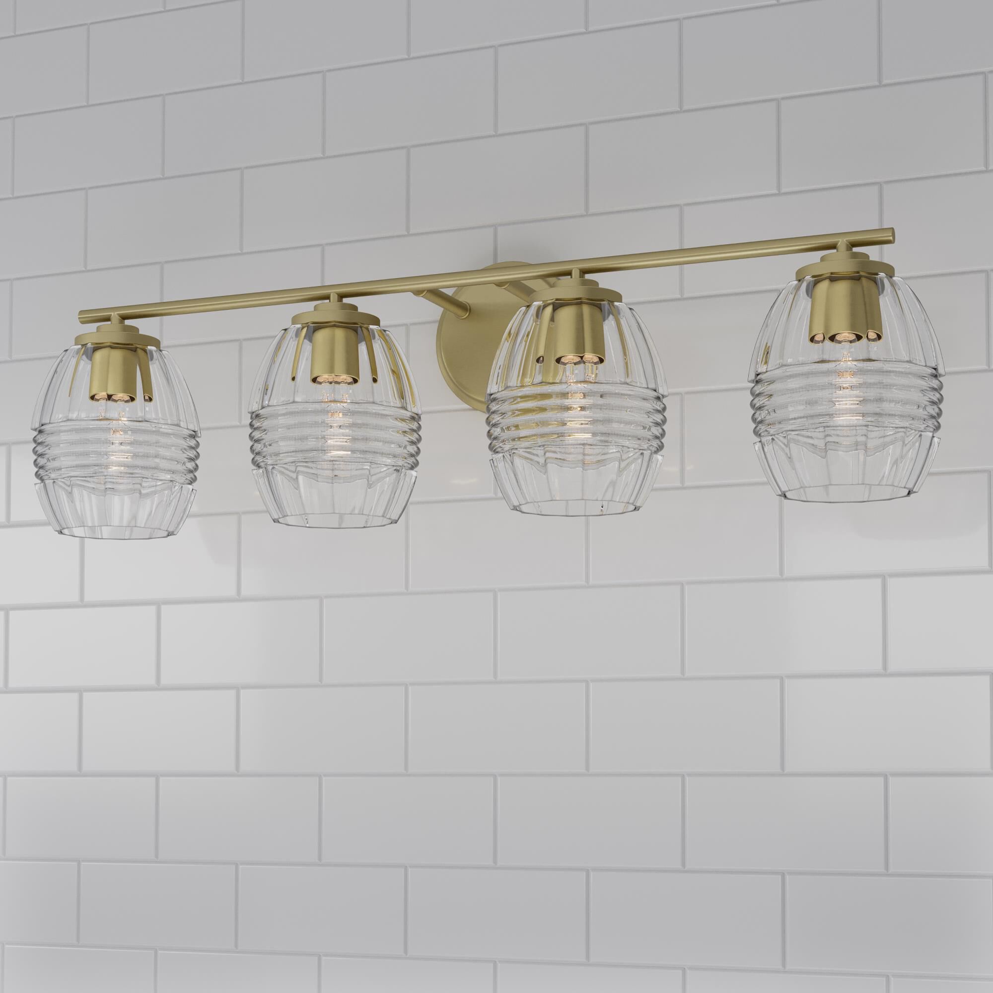 Shown in Vintage Brass finish and Clear glass