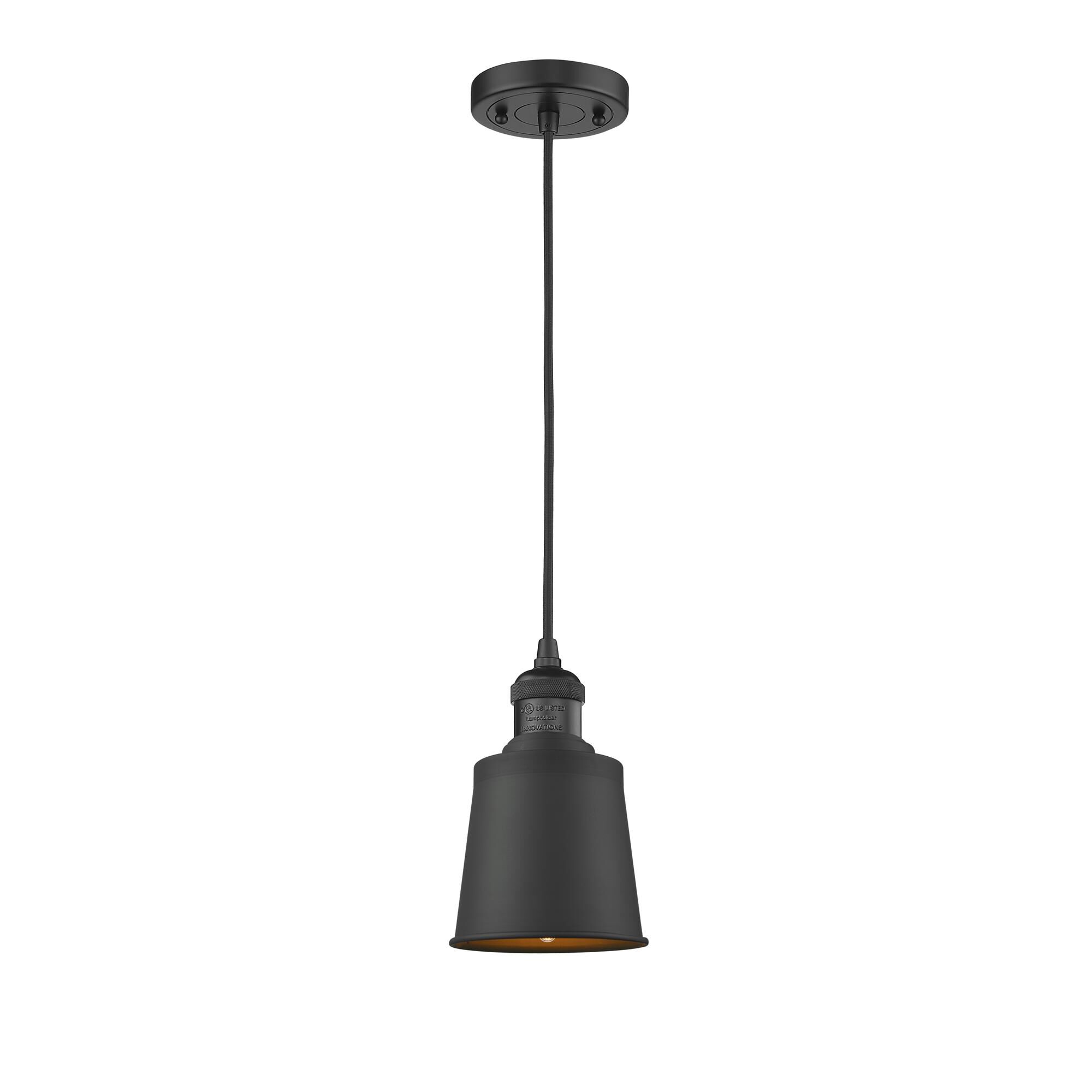 Shown in Matte Black finish and Matte Black glass and Matte Black shade and Black Textured Cord accent