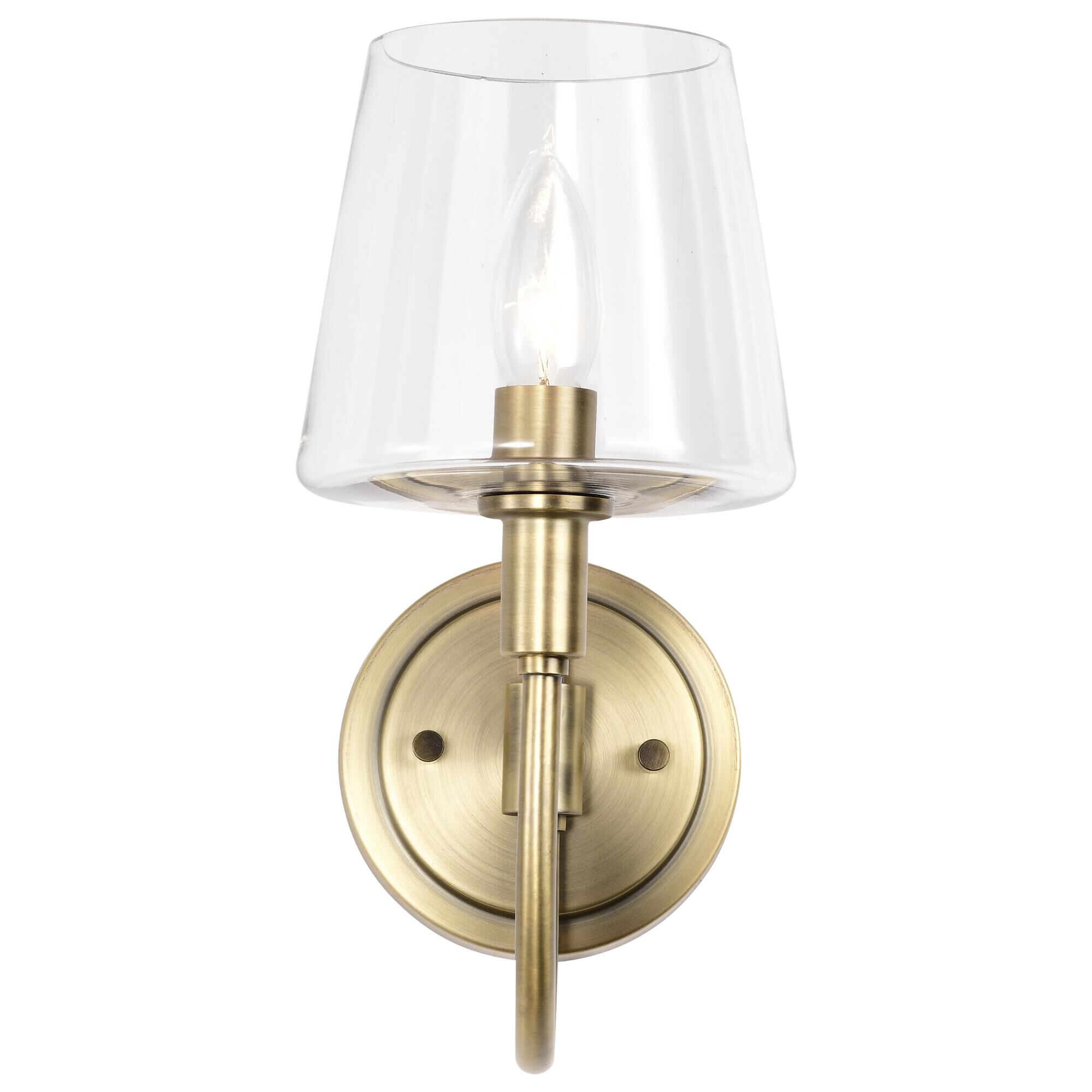 Shown in Vintage Brass finish and Clear glass and Glass shade