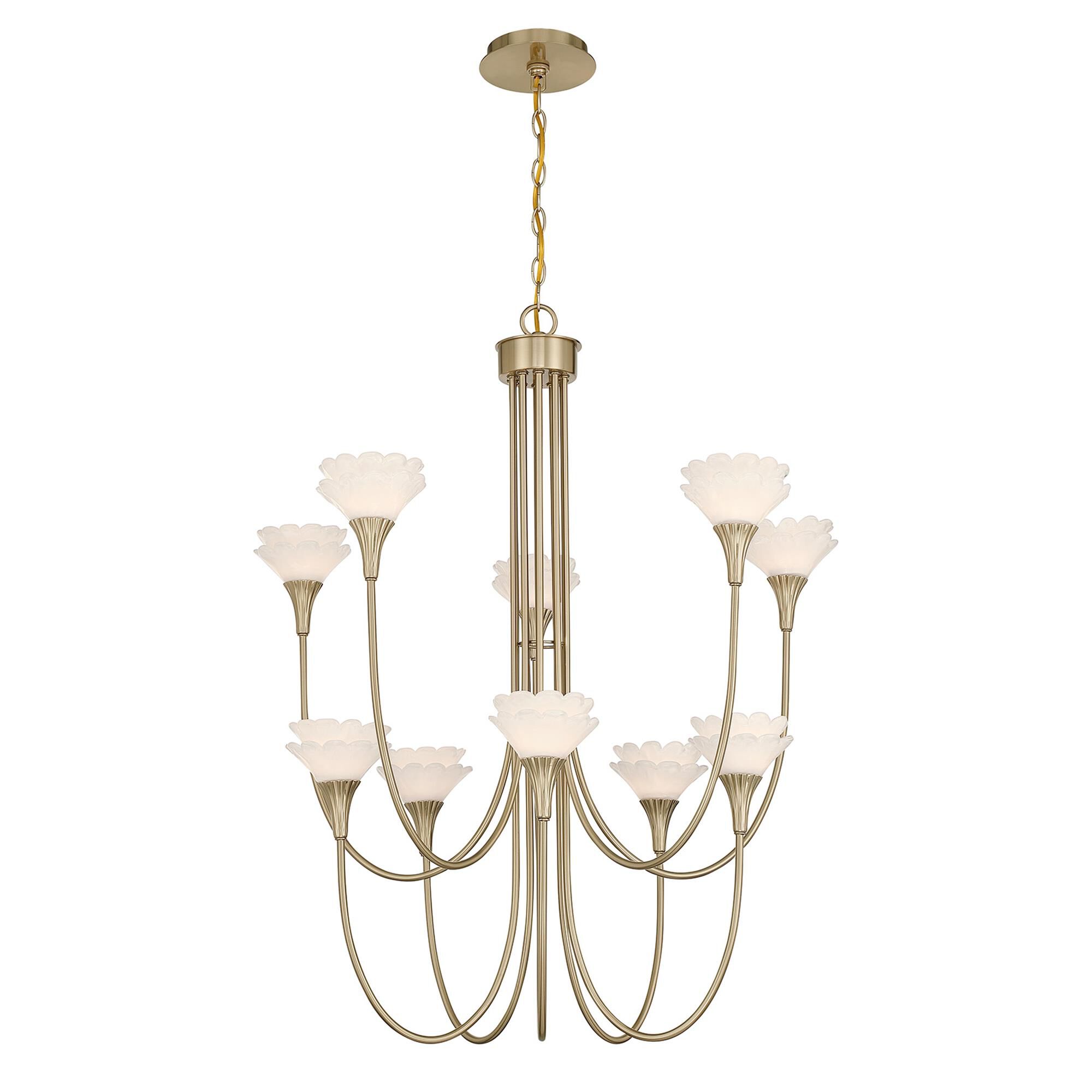 Shown in Noble Brass finish and White glass