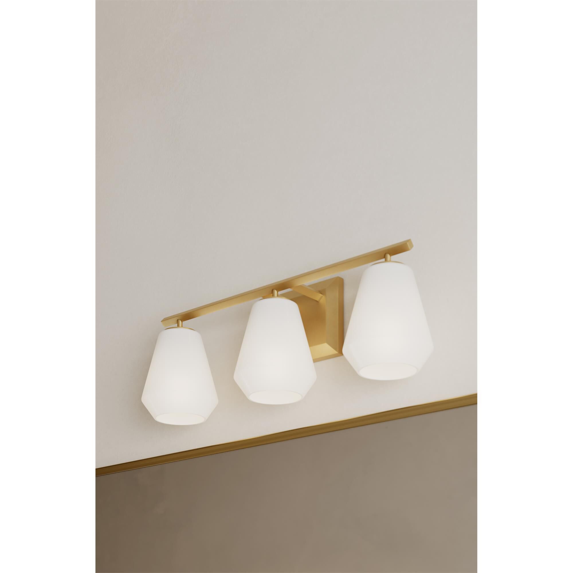 Shown in Legacy Brass finish and Alabaster glass