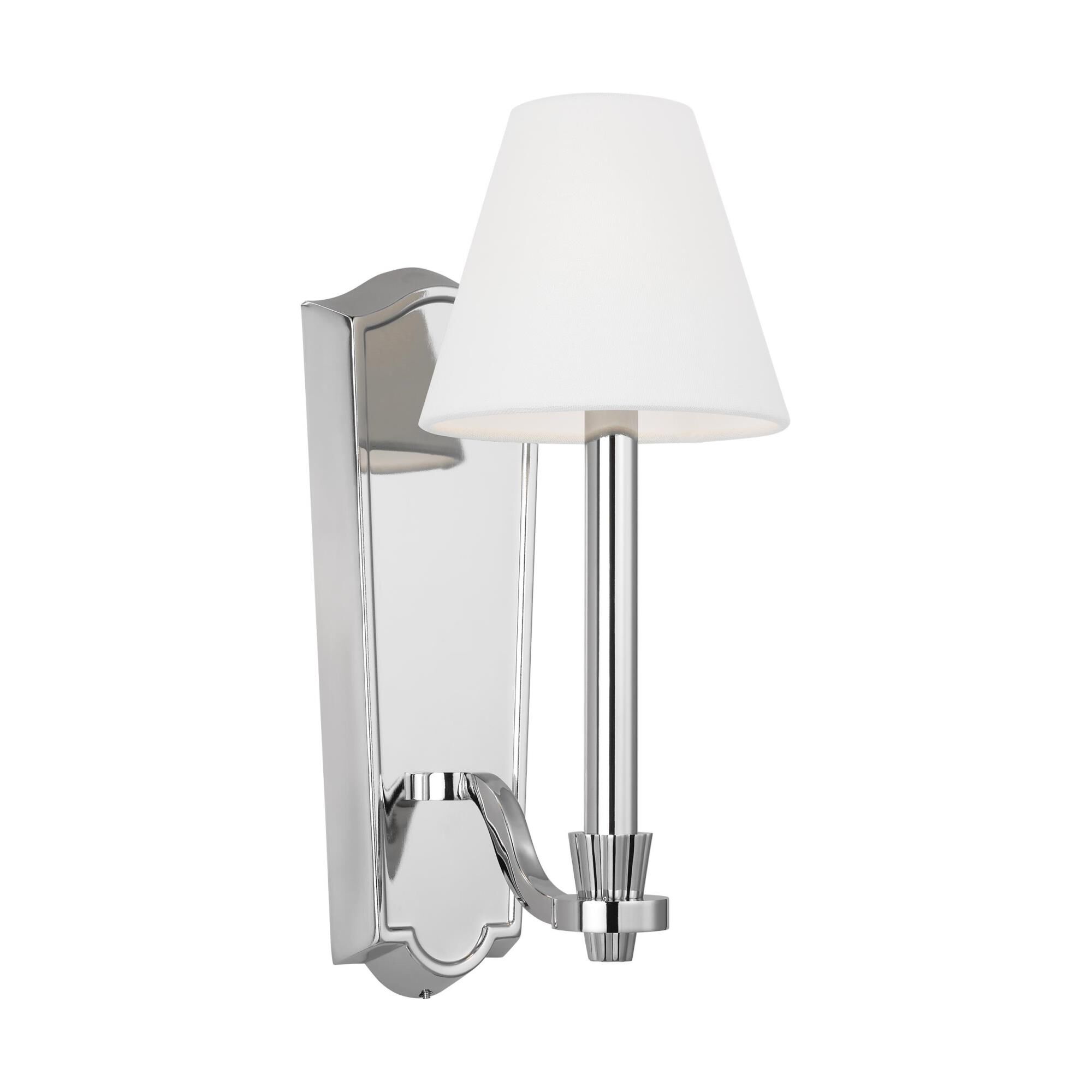 Shown in Polished Nickel finish and White Linen Fabric shade