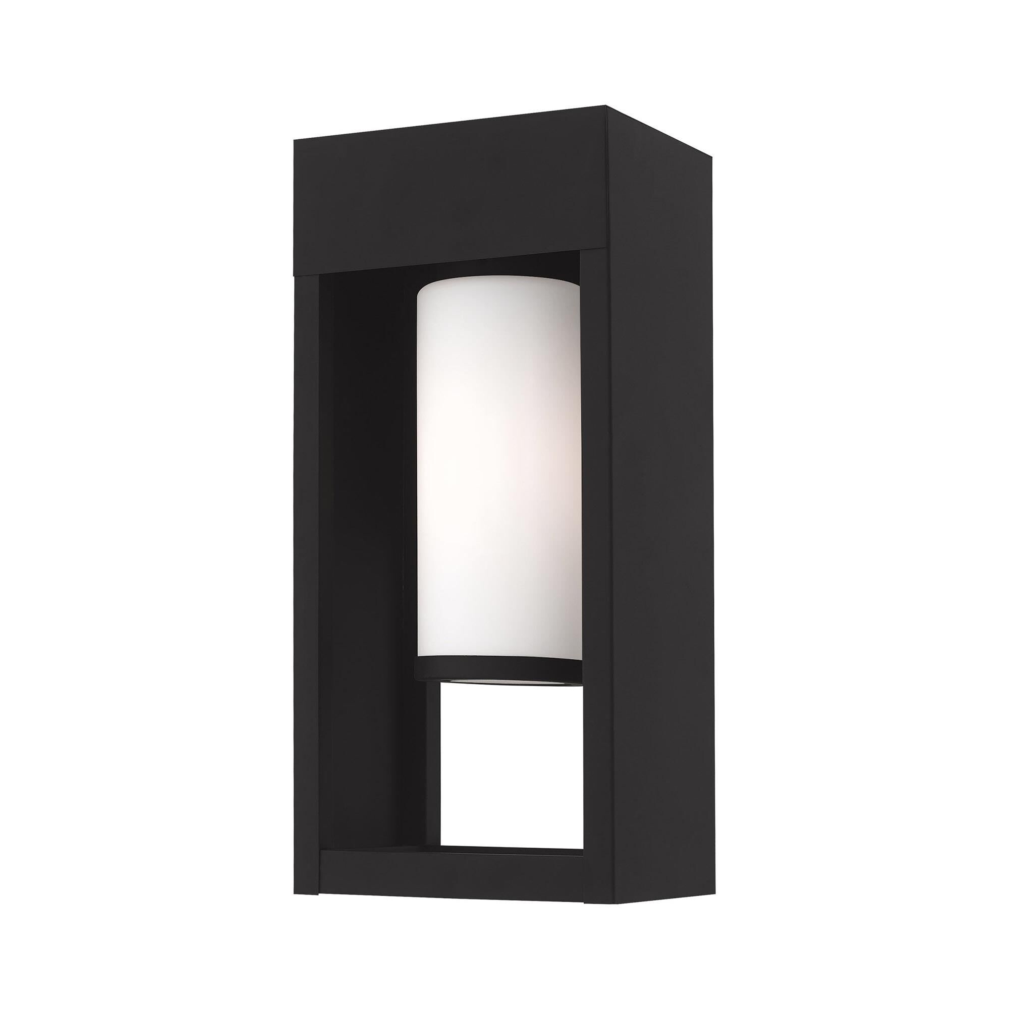 Shown in Black finish and Hand Blown Satin Opal White Cylinder glass
