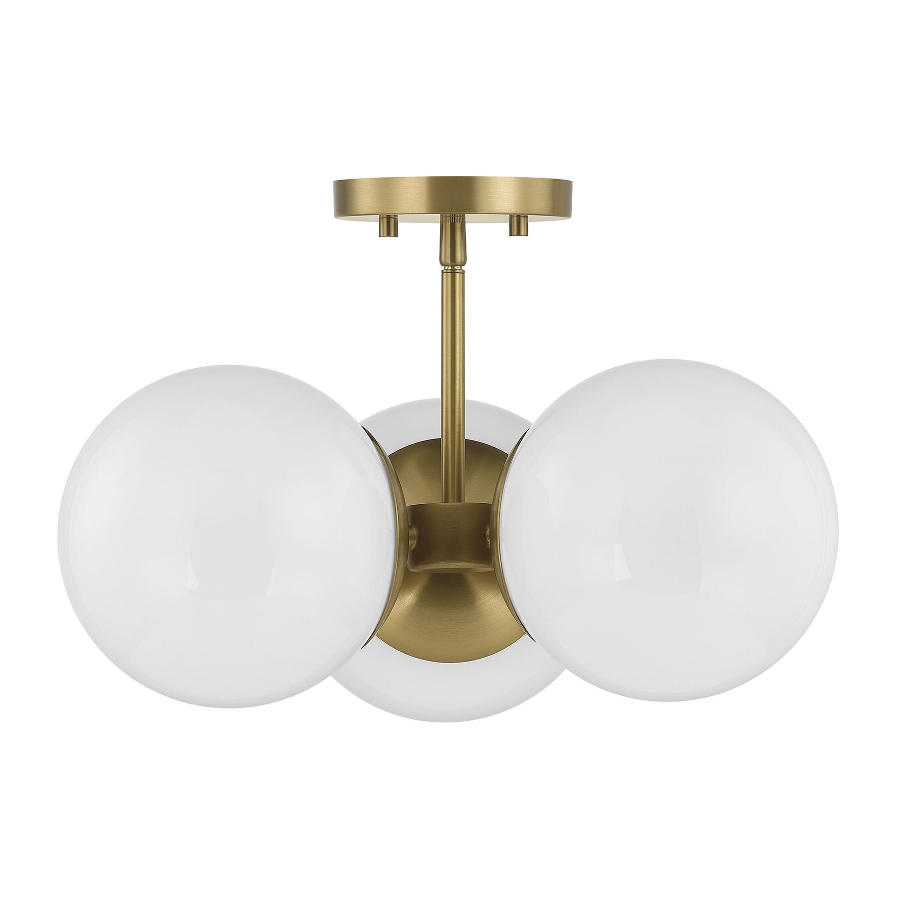 Shown in Warm Brass finish and White Opal glass