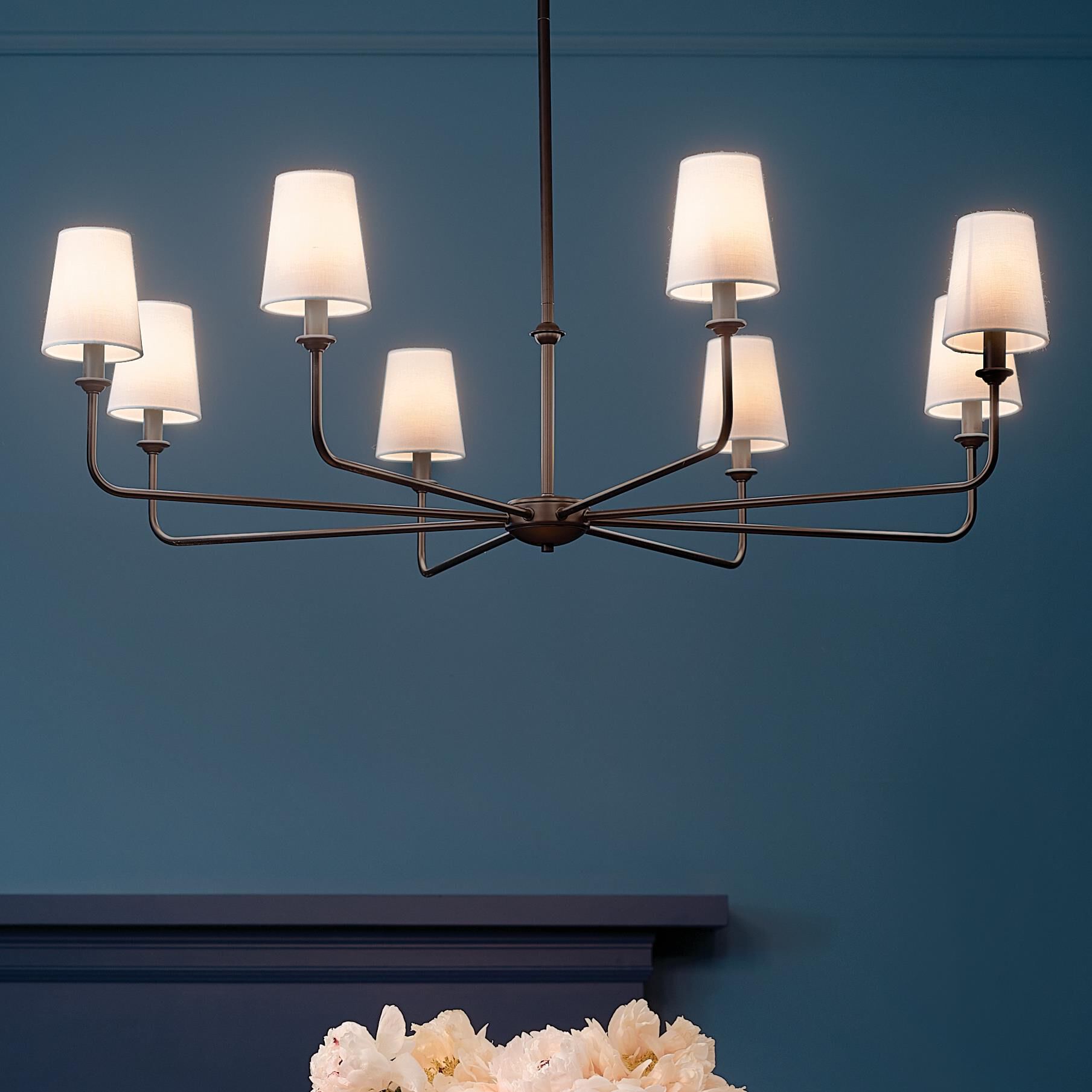 Shown in Black finish and Fabric and Bell shade