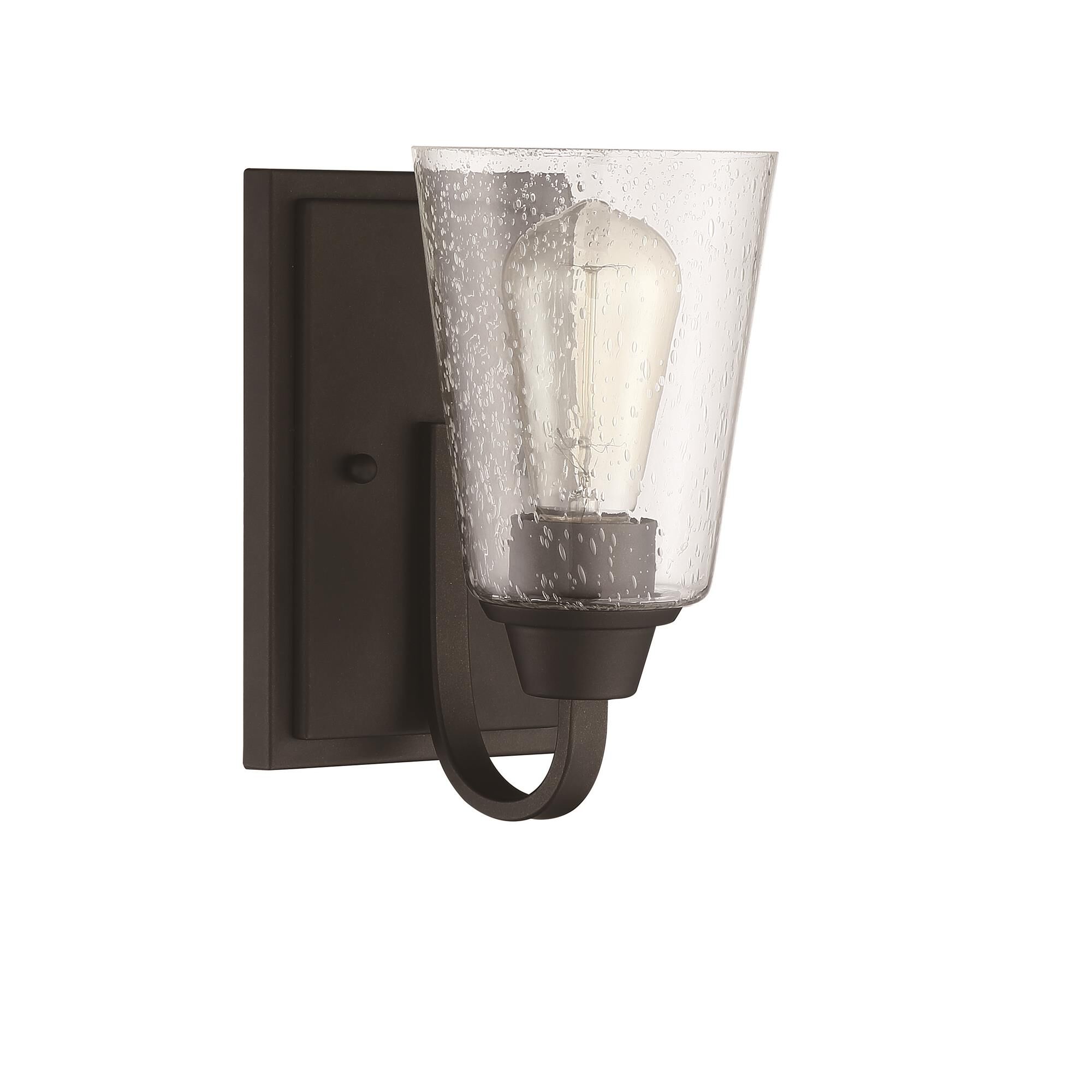 Shown in Espresso finish and Clear Seeded glass and Glass shade