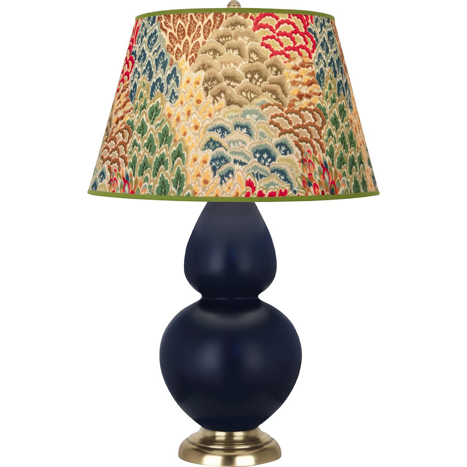 Shown in Matte Midnight Blue finish and Fall Floral shade and Antique Brass accent