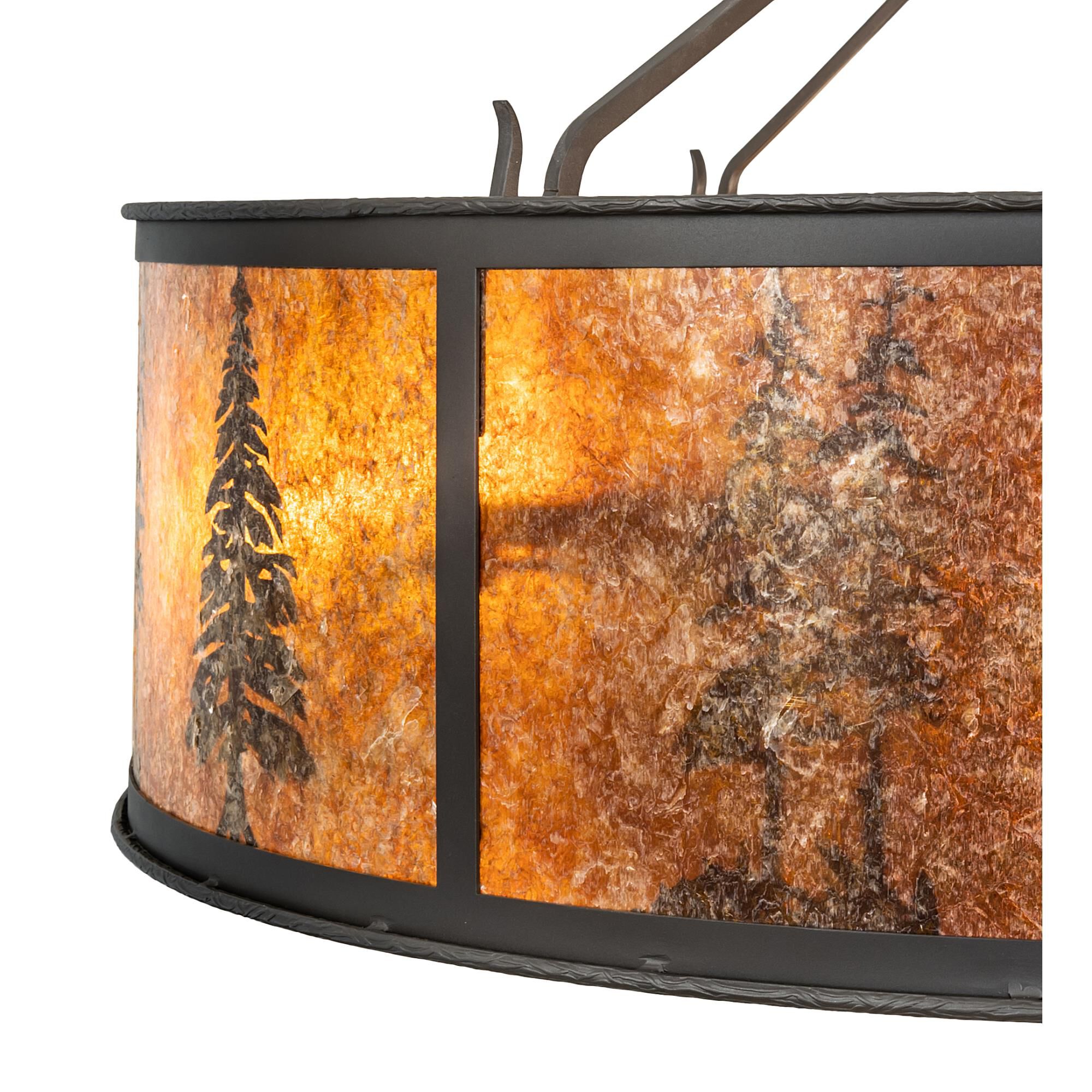 Shown in Wrought Iron finish and Amber Mica glass
