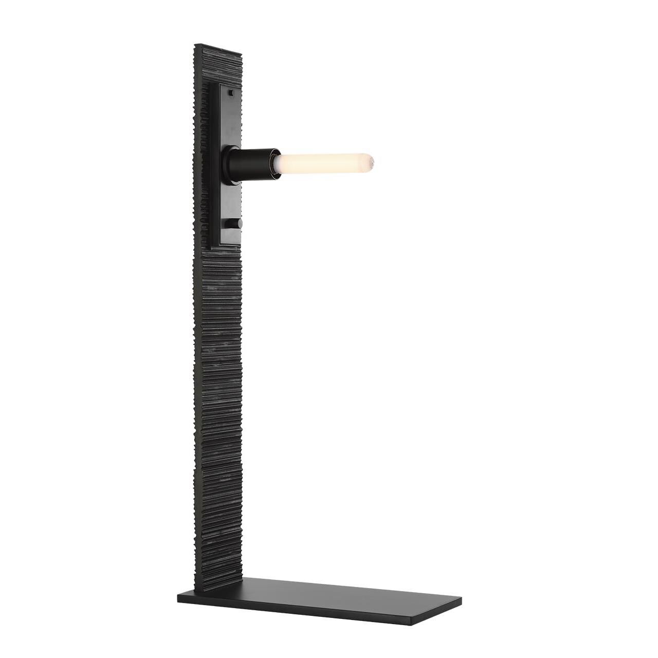 Shown in Ridged Carbon finish and Boucle Rectangle shade