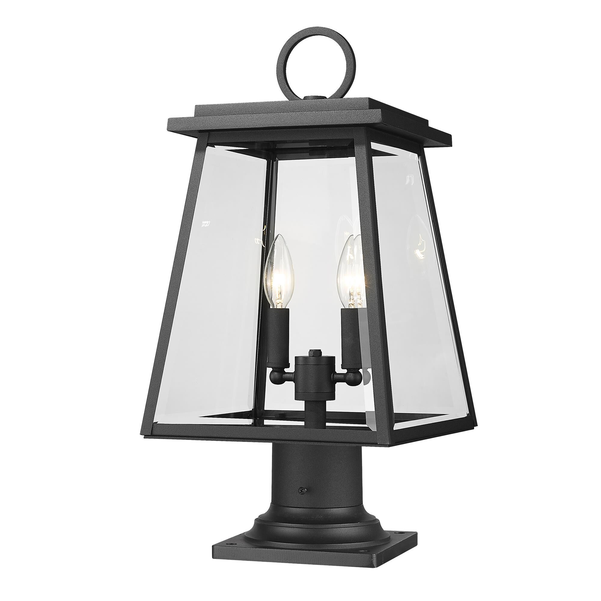 Shown in Black finish and Clear Beveled glass