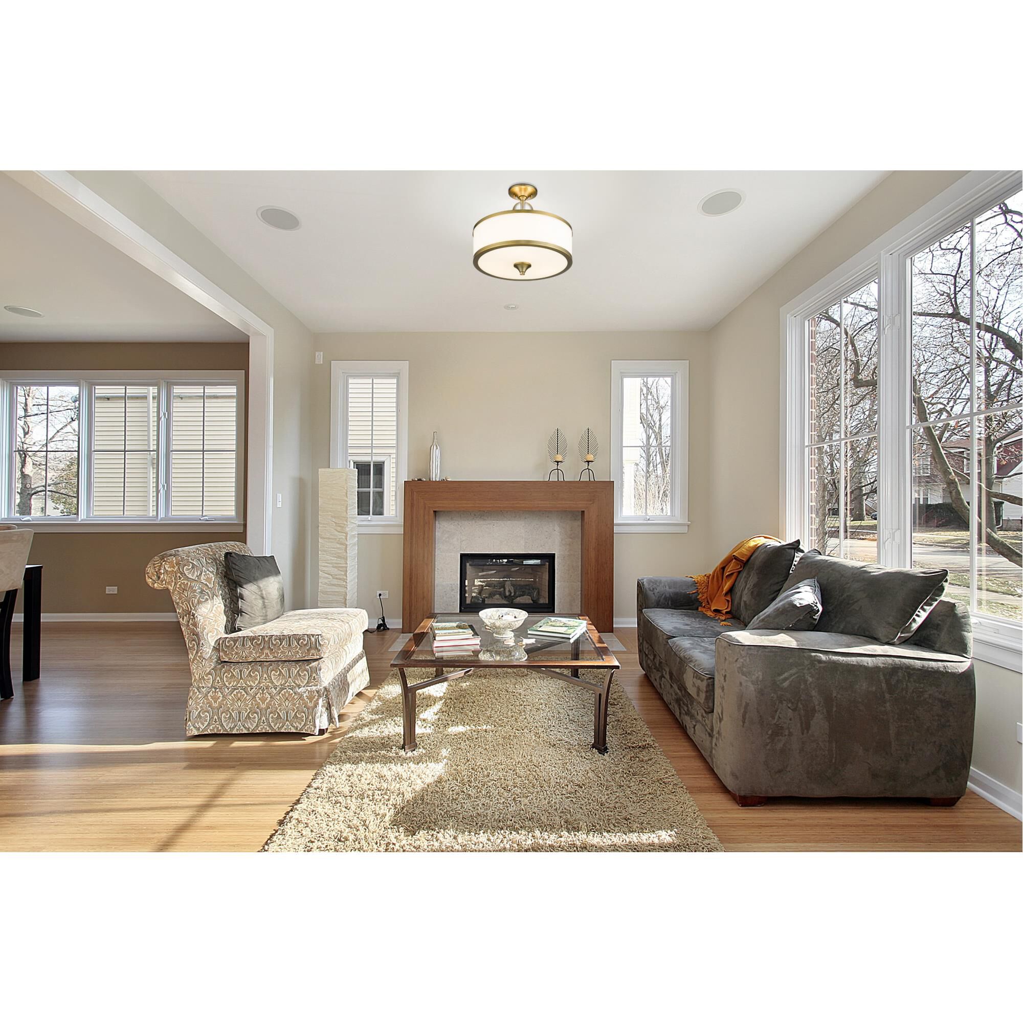 Shown in Heritage Brass finish and Etched White glass and No Shade shade