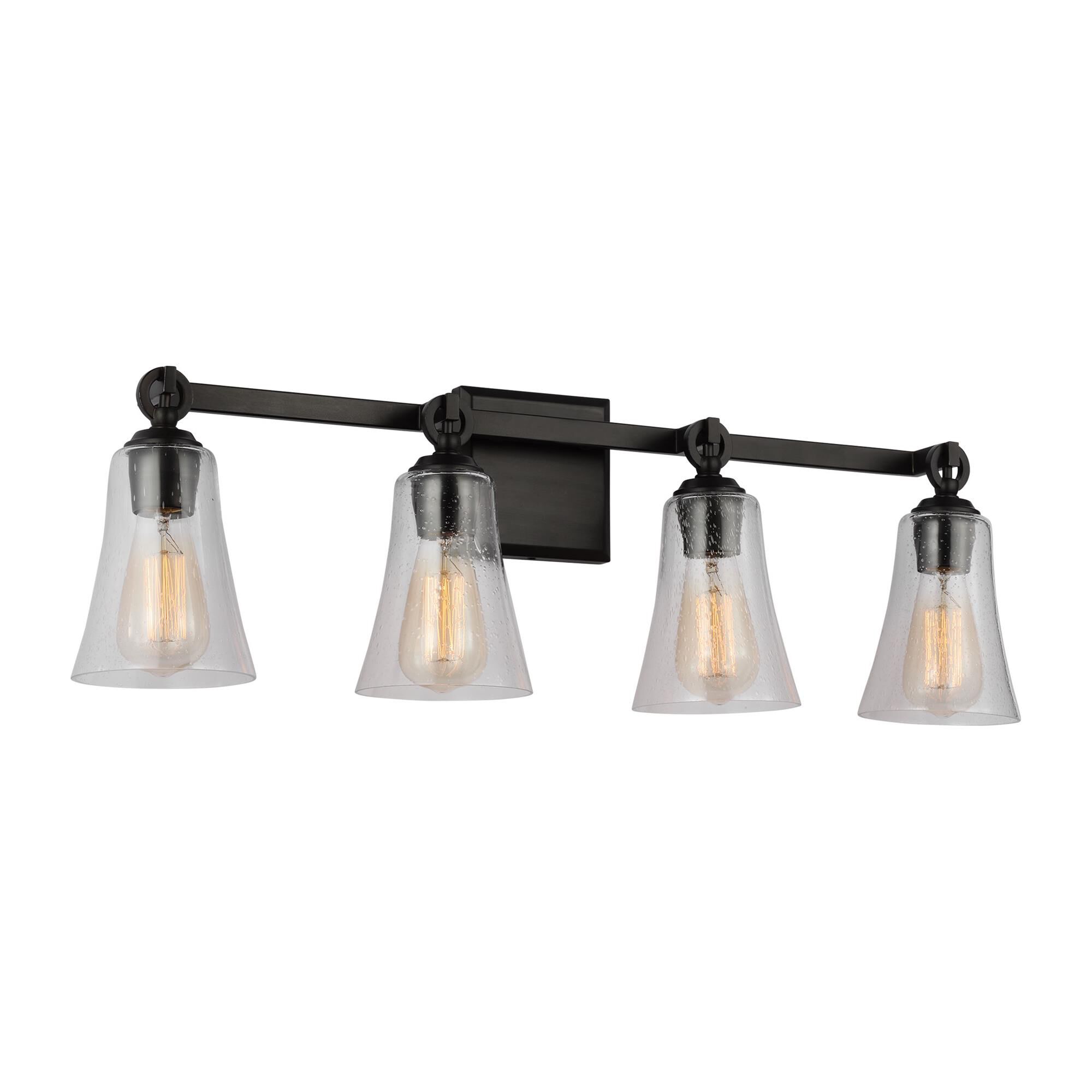 Shown in Aged Iron finish and Clear Seeded glass