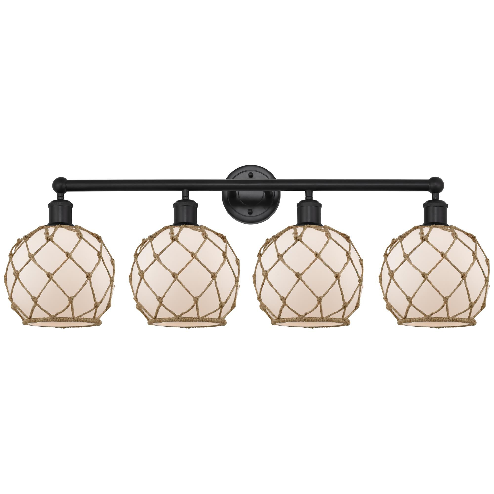Shown in Matte Black finish and White with Brown Rope glass