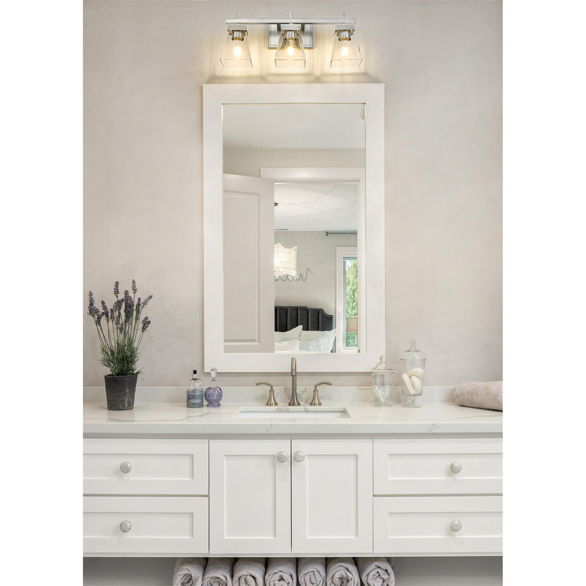 Shown in Brushed Nickel finish and Clear glass