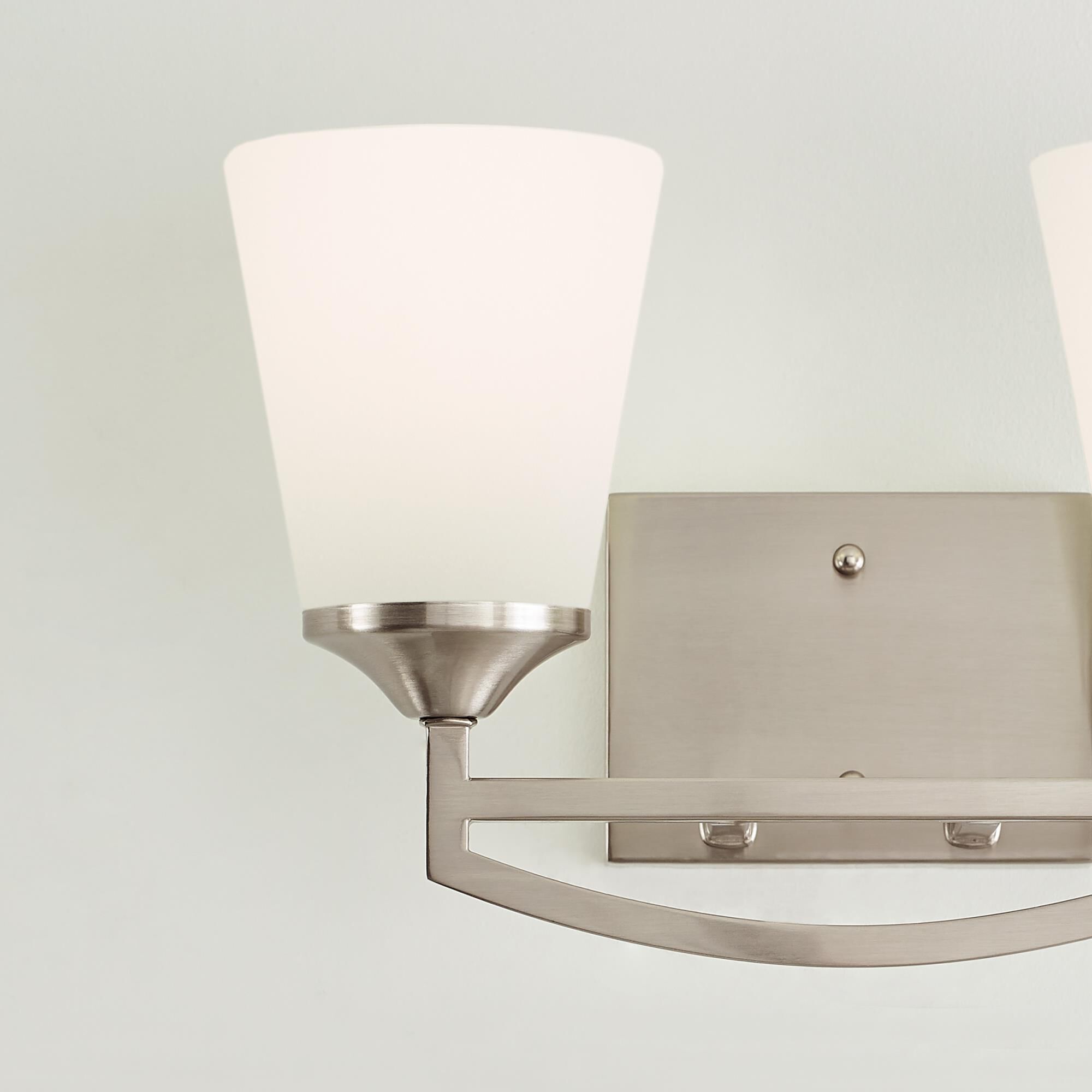 Shown in Brushed Nickel finish and Satin Etched  Shades glass