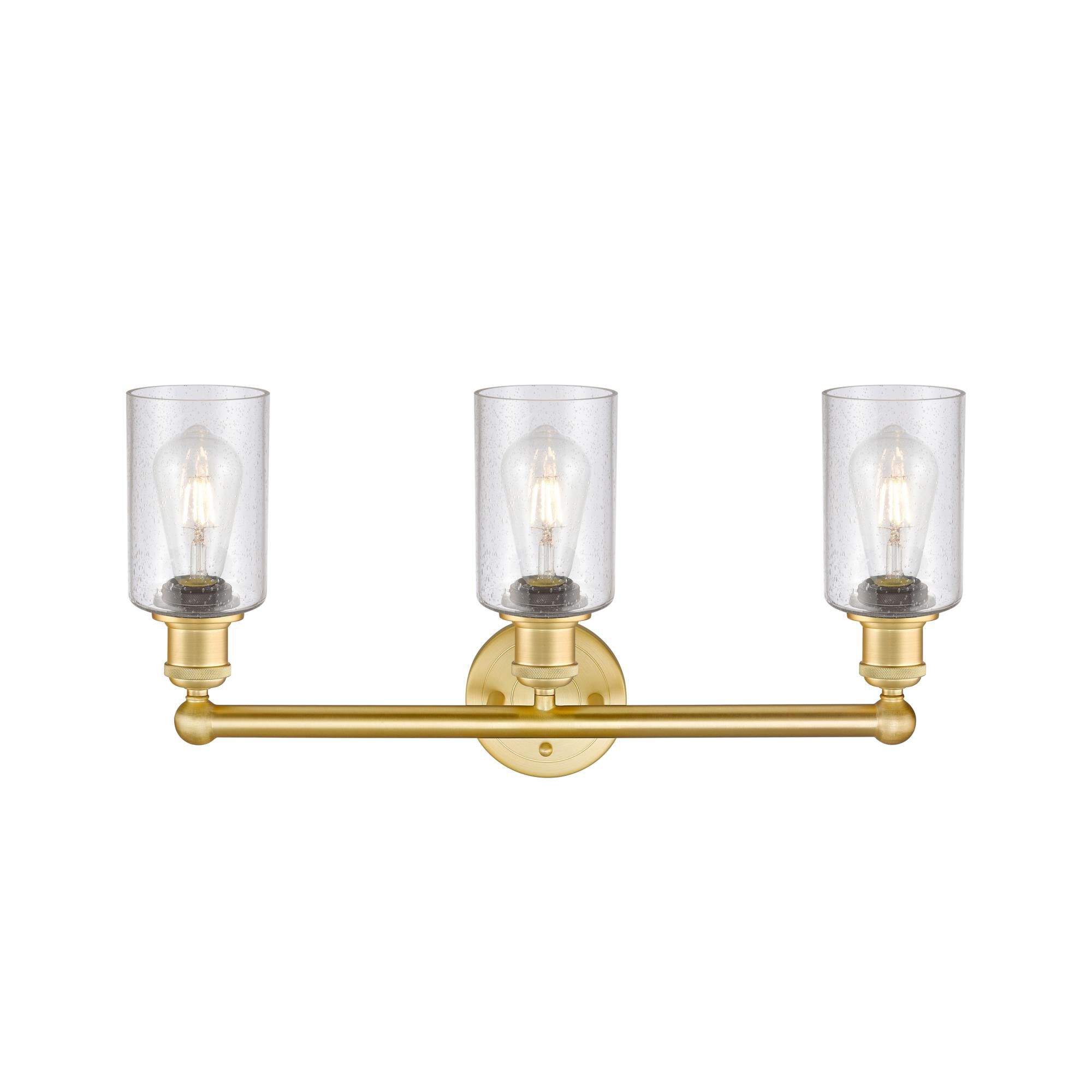 Shown in Satin Gold finish and Seedy glass