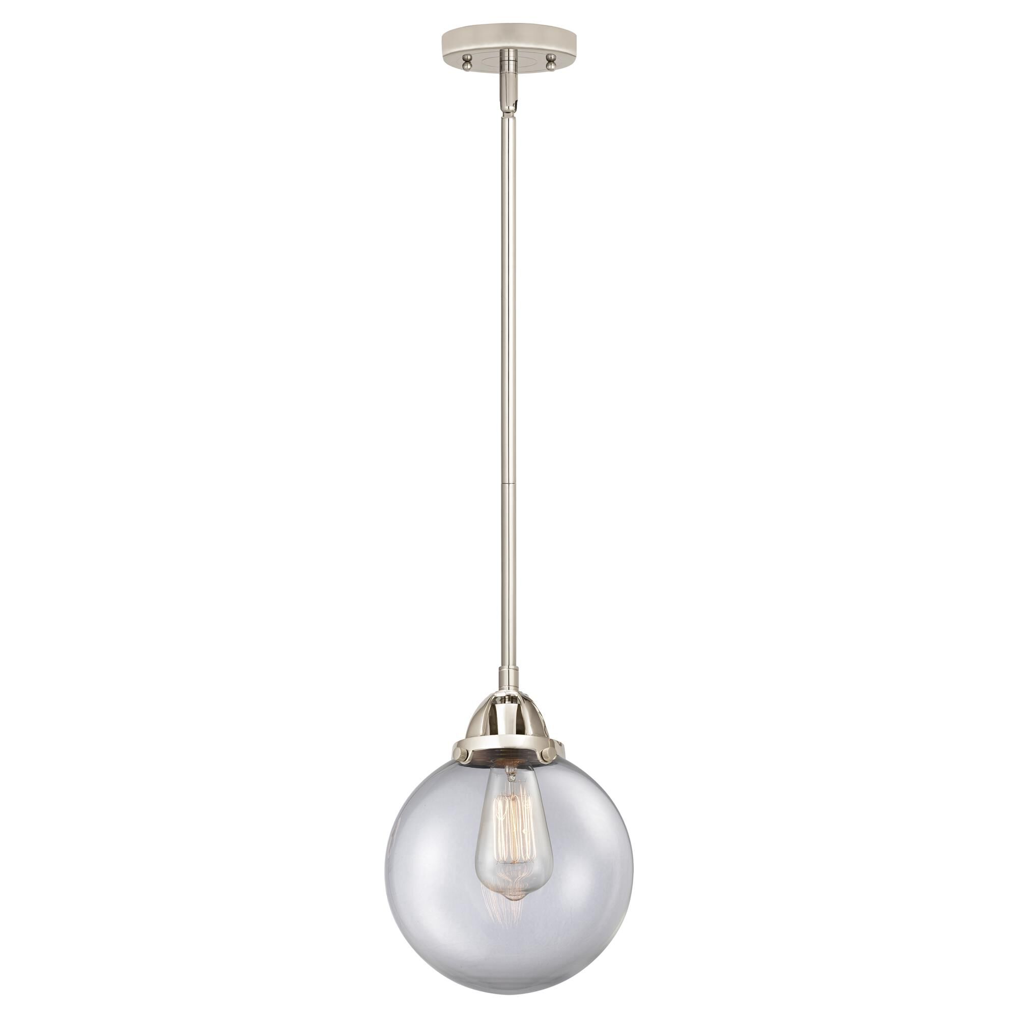 Shown in Polished Nickel finish and Clear Beacon glass and No Shade shade