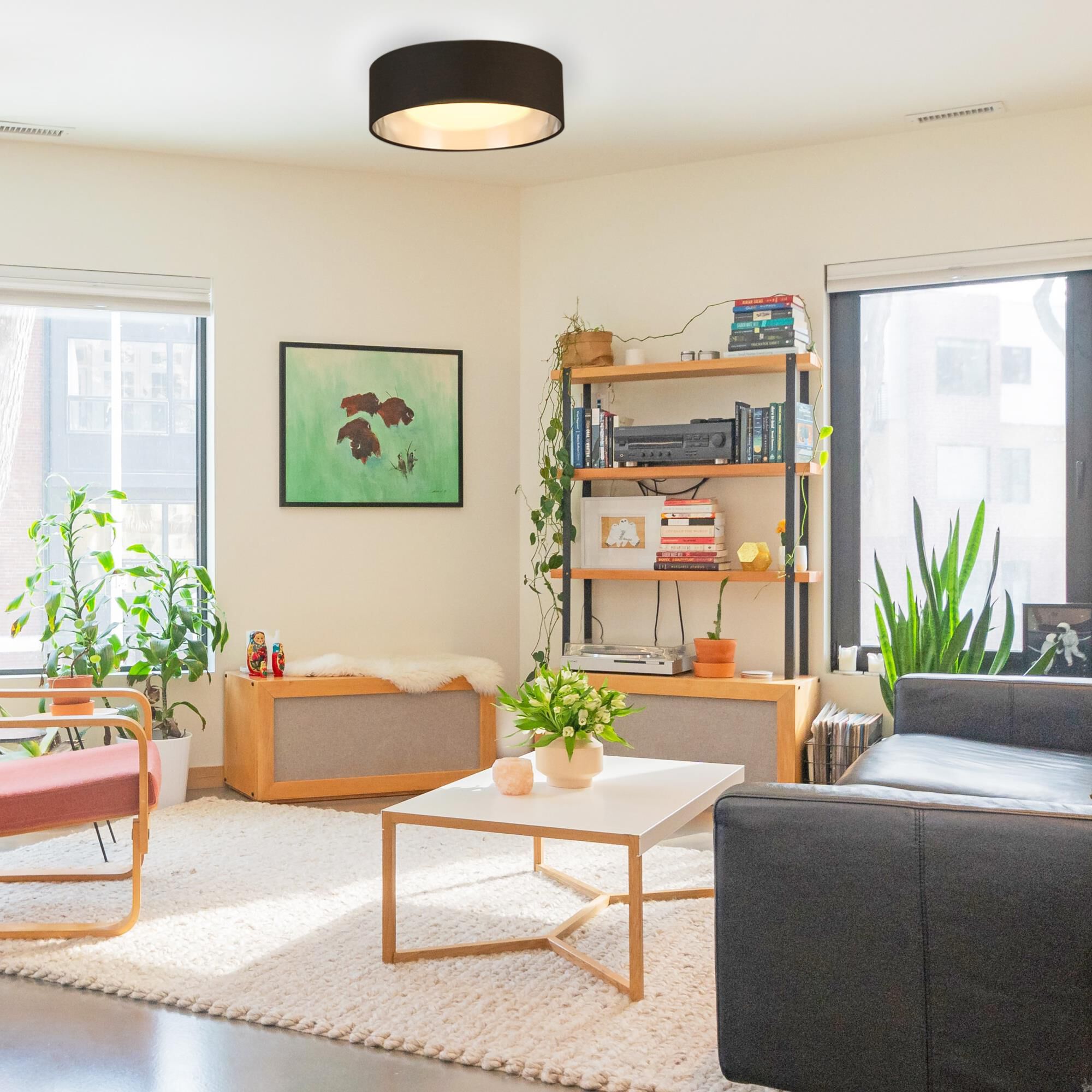 Shown in Black and Brushed Nickel finish and Black and Brushed Nickel Fabric shade