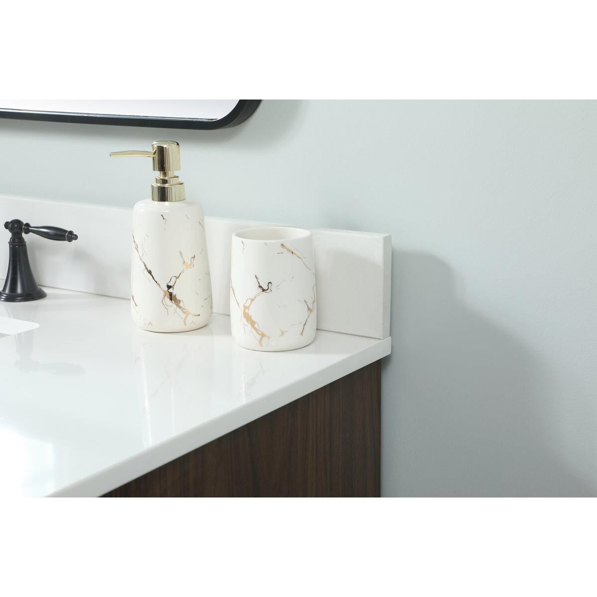 Shown in Walnut finish and With Backsplash accent