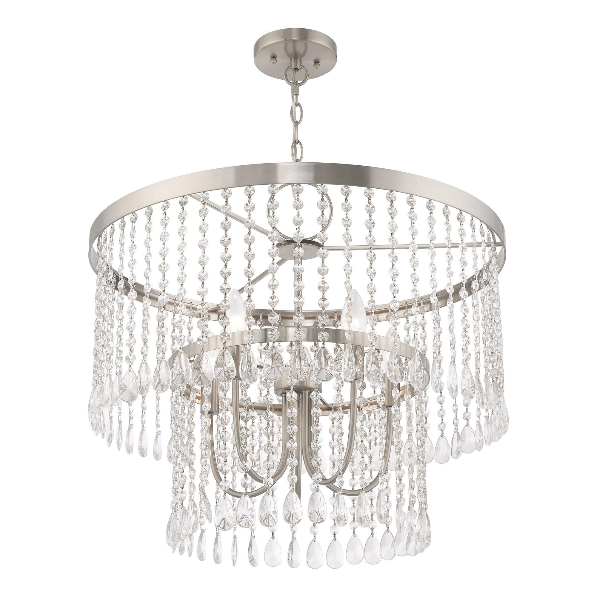 Shown in Brushed Nickel finish and Clear Crystals glass
