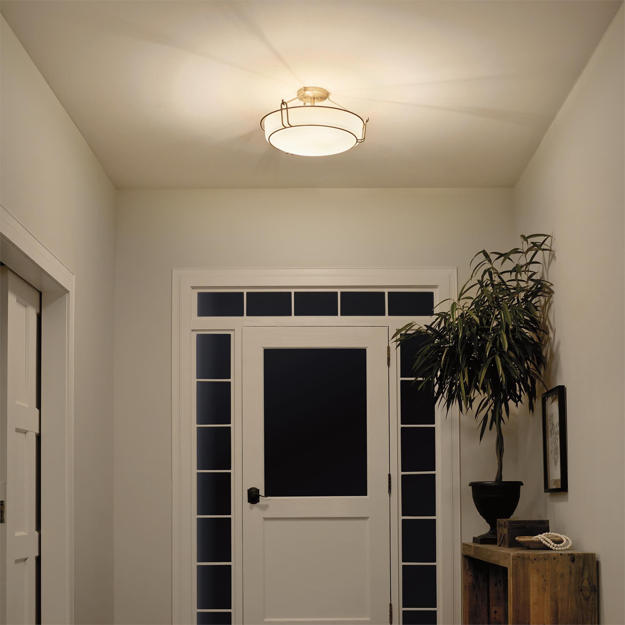 Shown in Brushed Nickel finish and Satin Etched White glass