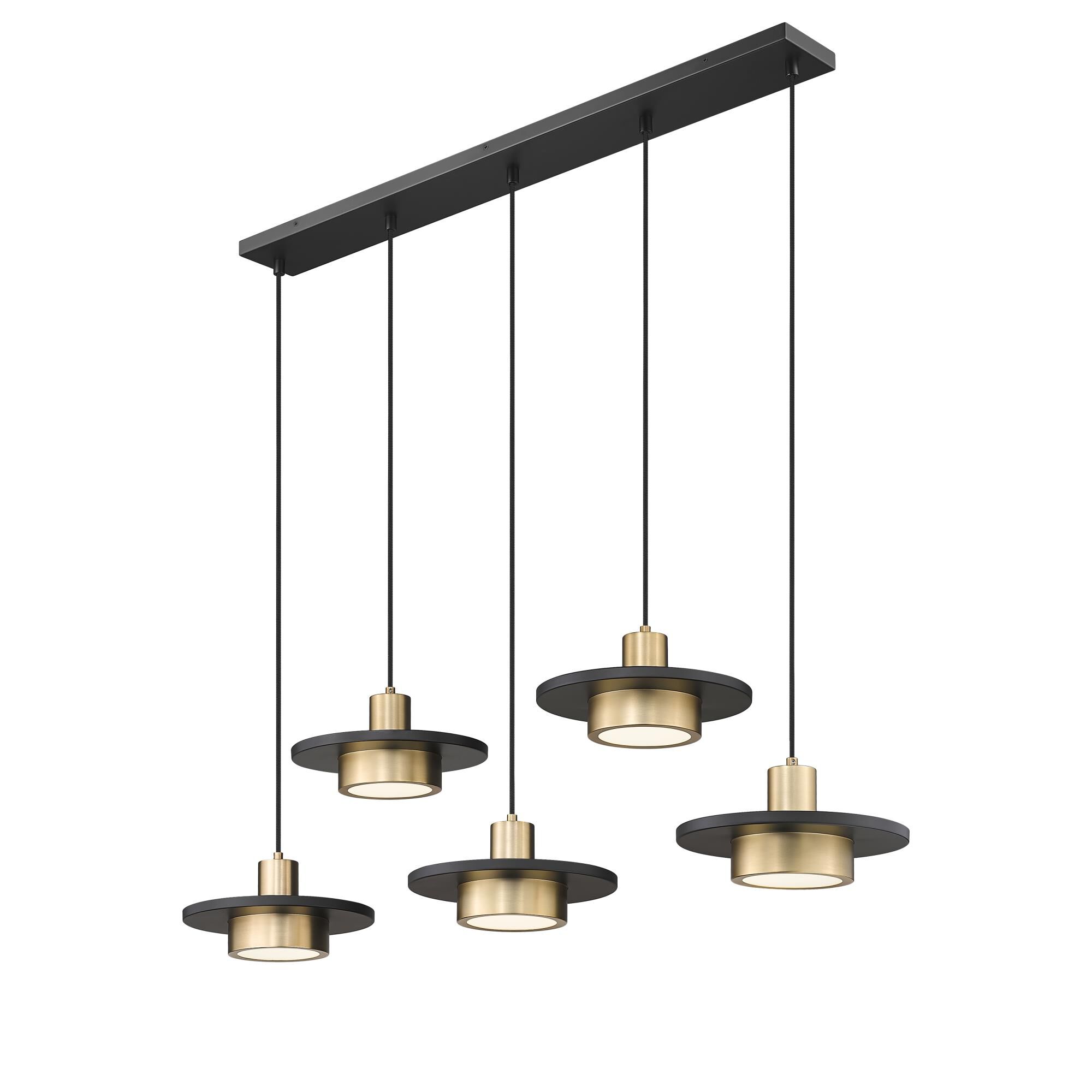 Shown in Matte Black and Modern Gold finish and Frosted glass