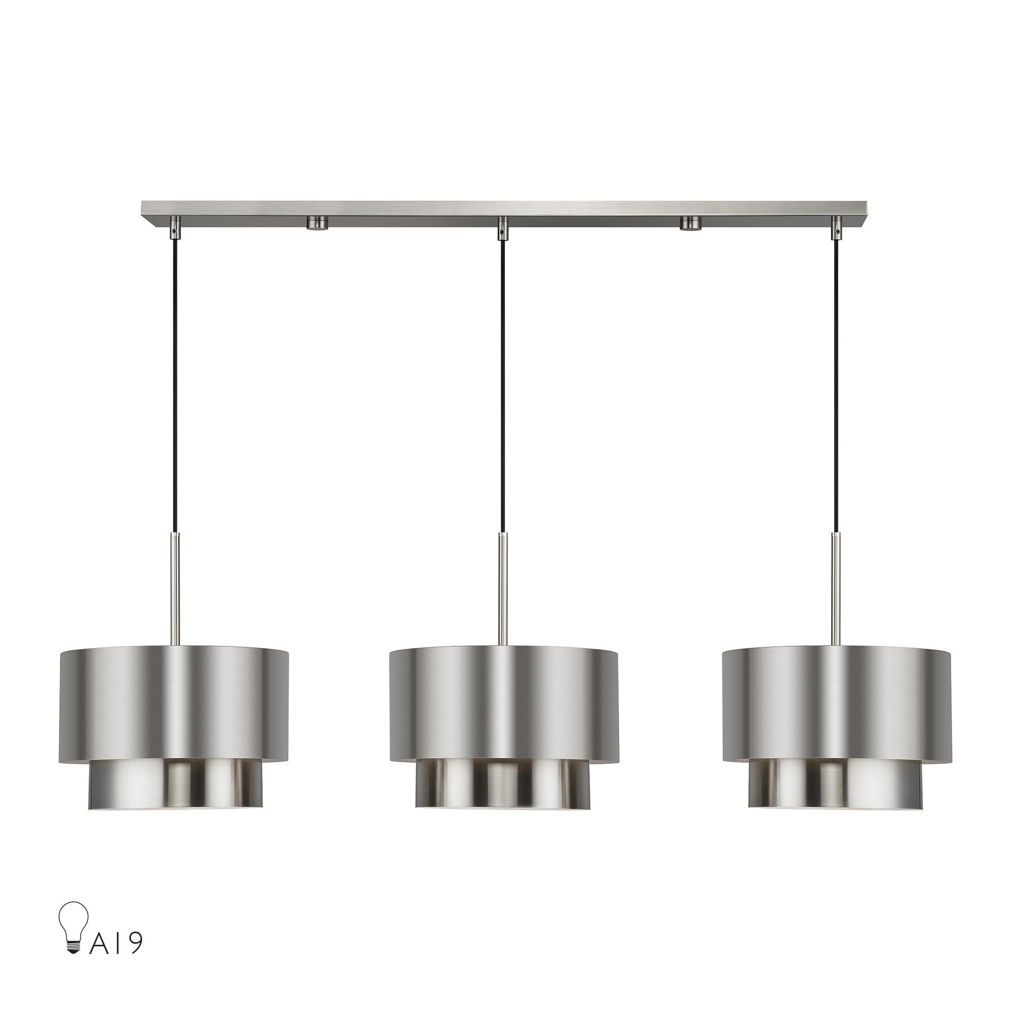 Shown in Brushed Nickel finish and Brushed Nickel Steel with Shiny White Inside shade