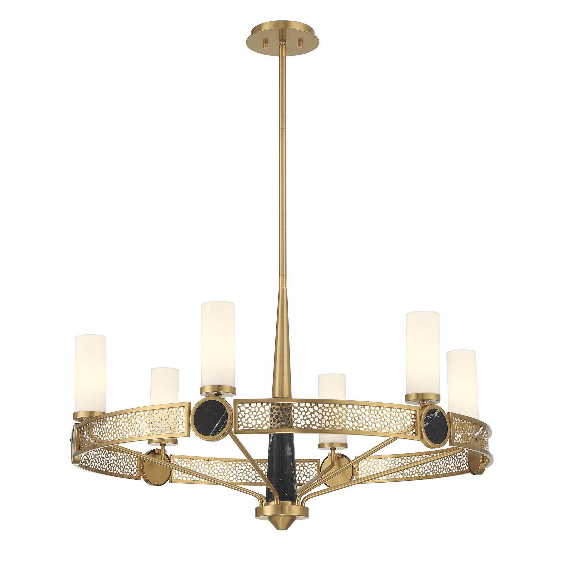 Shown in Warm Brass finish and White Opal glass and Black Marble accent