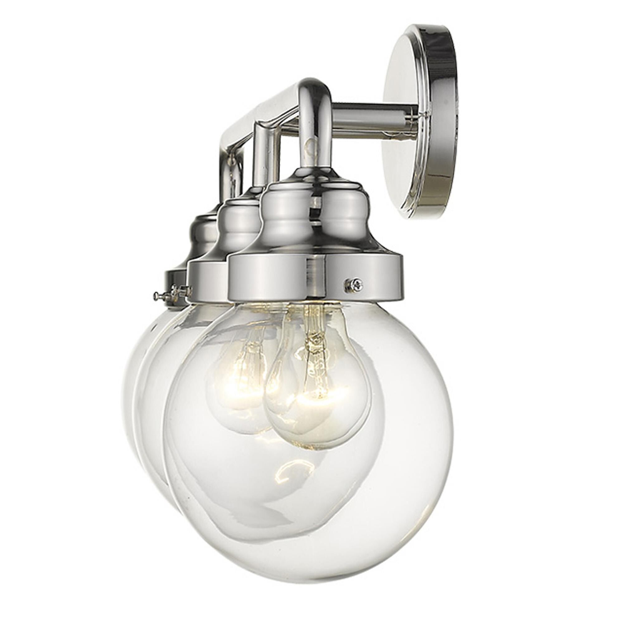 Shown in Polished Nickel finish and Clear glass and Clear, Glass Globes shade