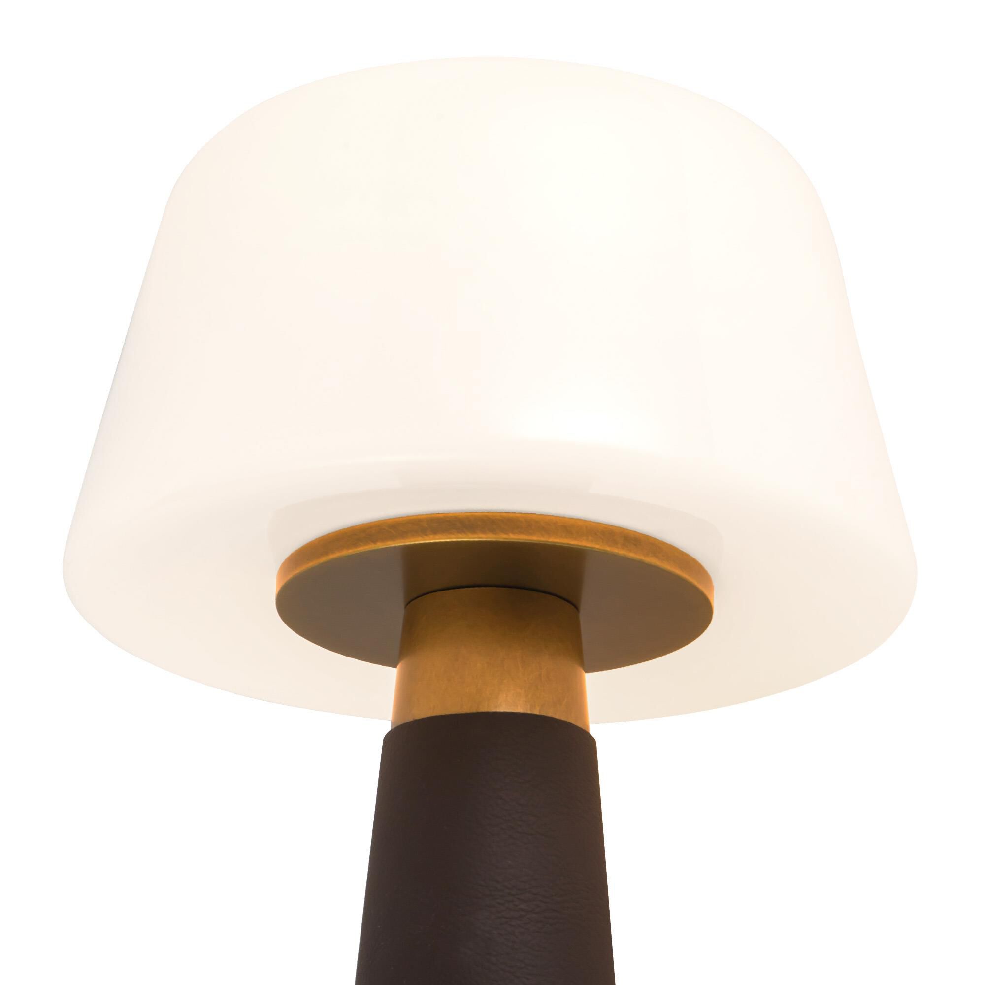 Shown in Espresso Vegan Leather finish and Opal glass