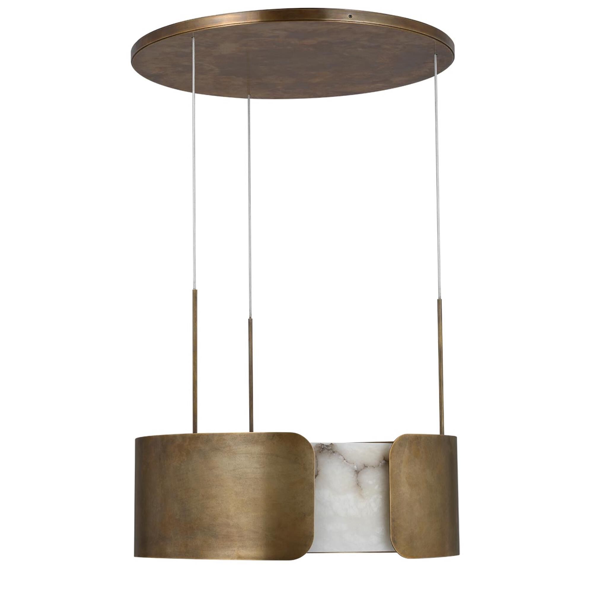 Shown in Mottled Brass finish and Alabaster shade