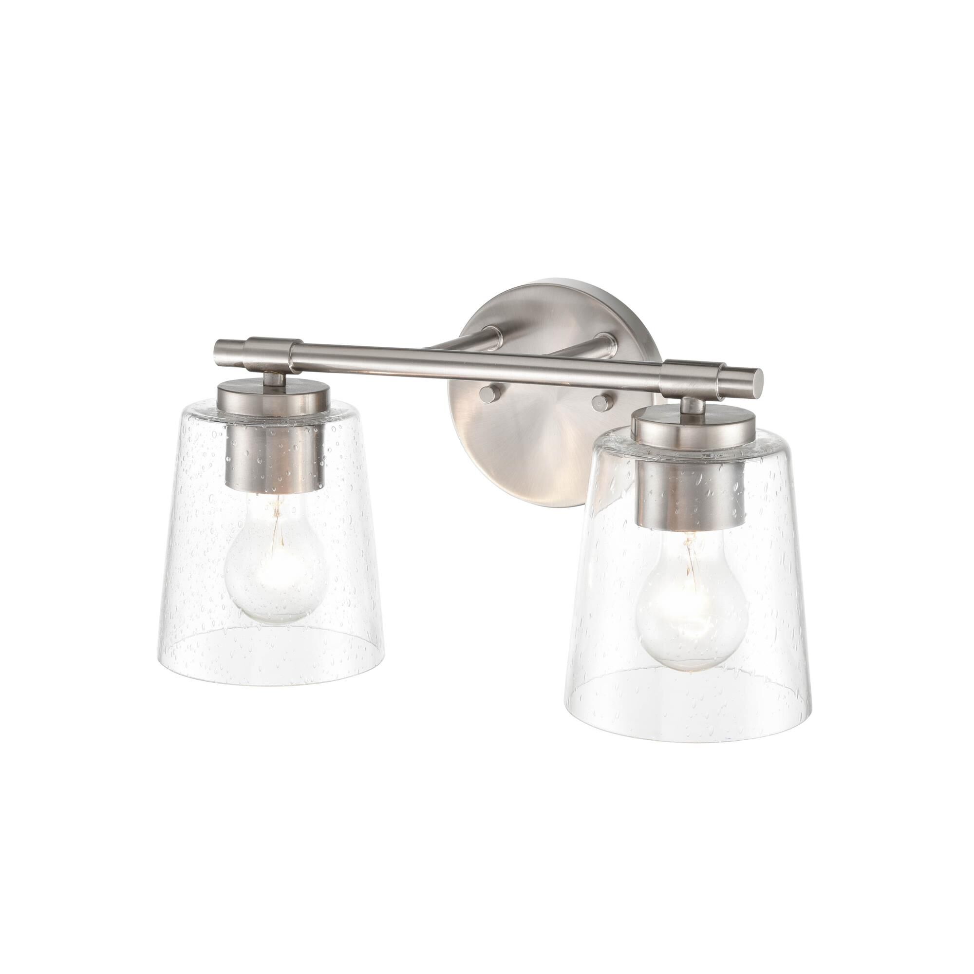 Shown in Brushed Nickel finish and Clear Seeded glass