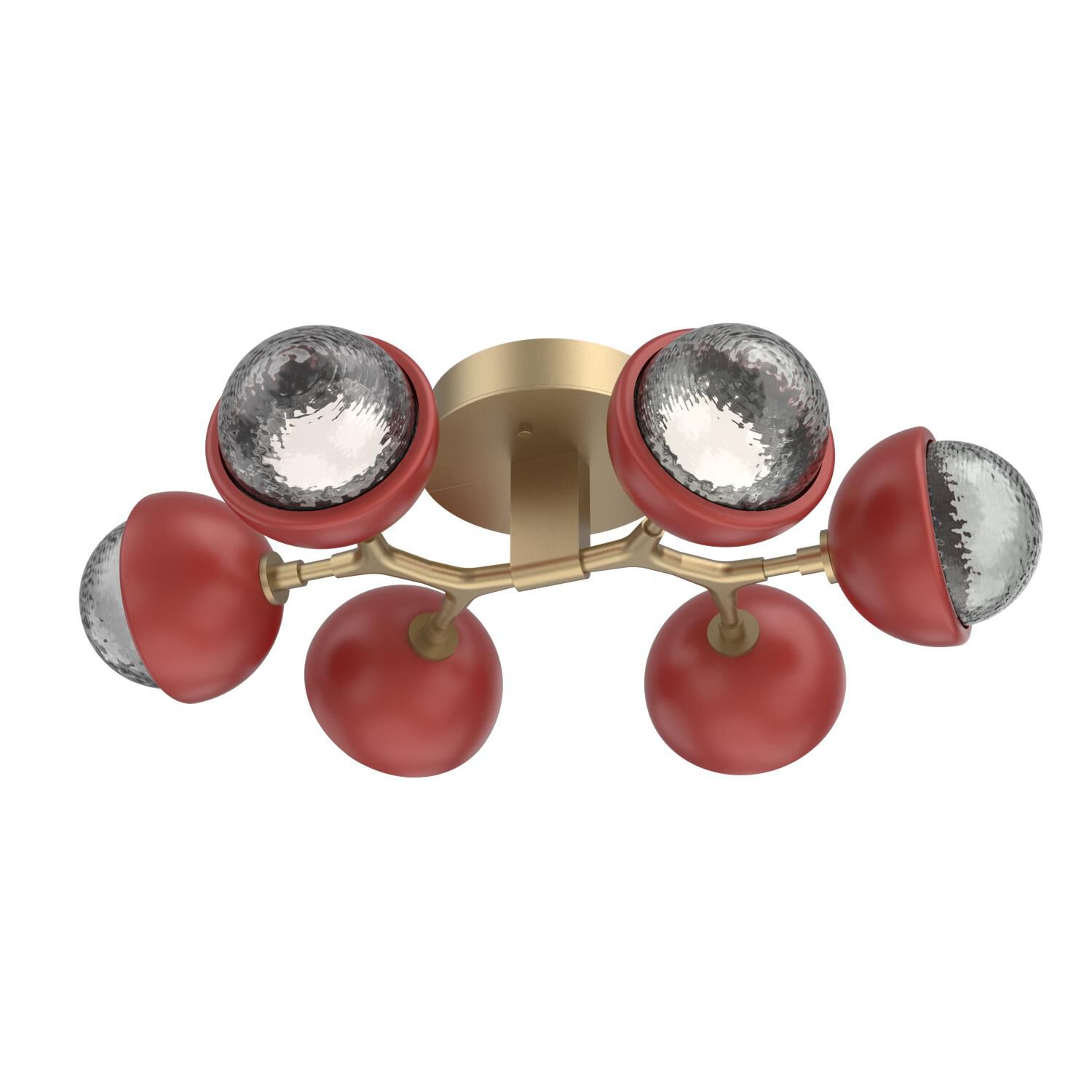 Shown in Gilded Brass finish and Smoke glass and Cinnamon Red accent