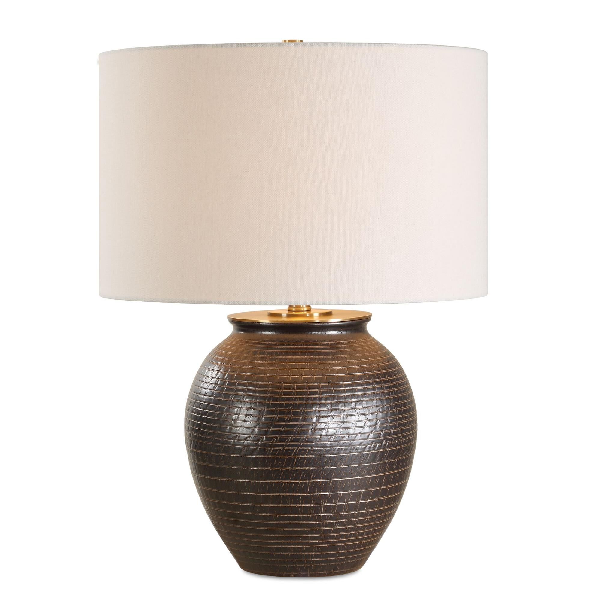 Shown in Black, Bronze finish and Round Drum Hardback shade