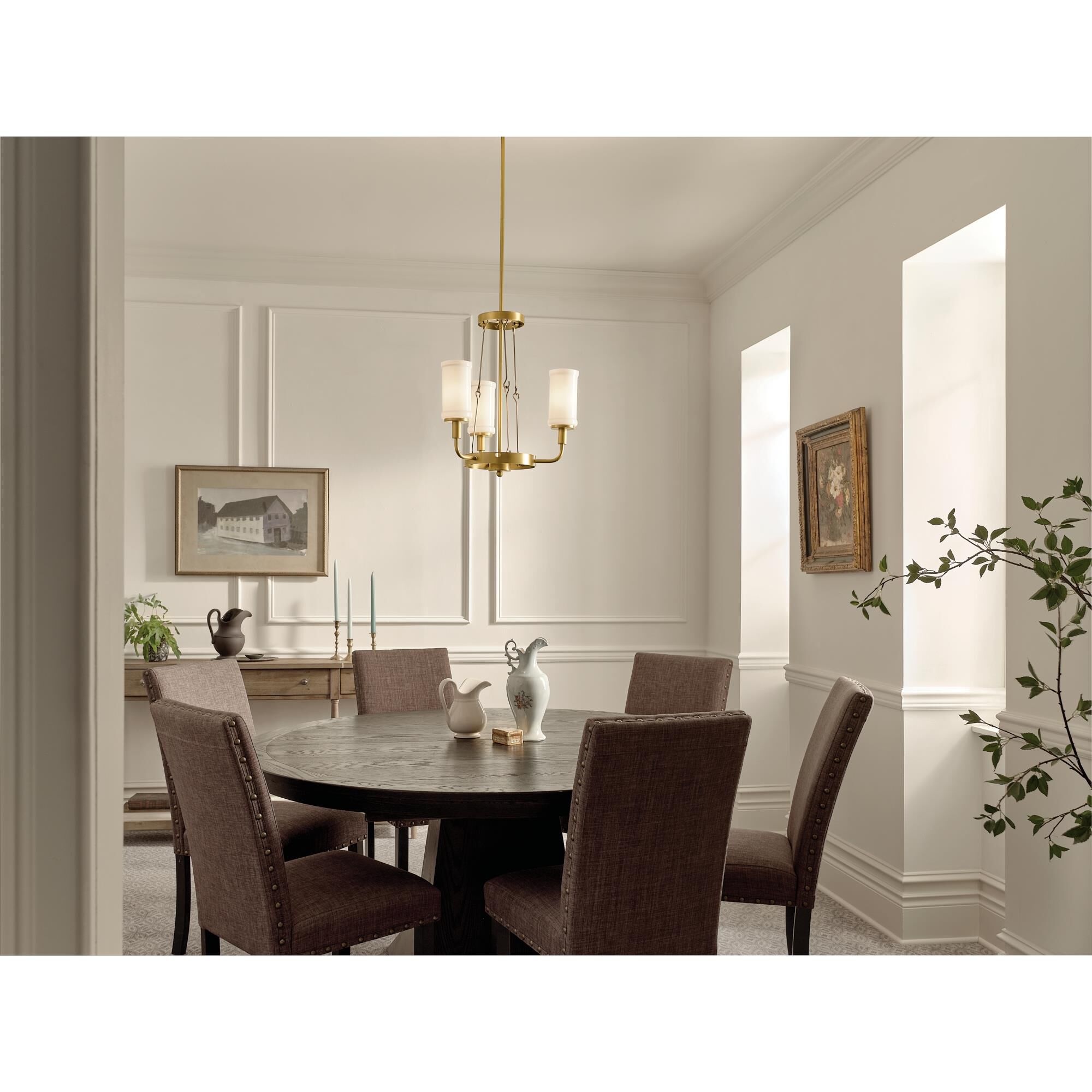 Shown in Natural Brass finish and Opal glass