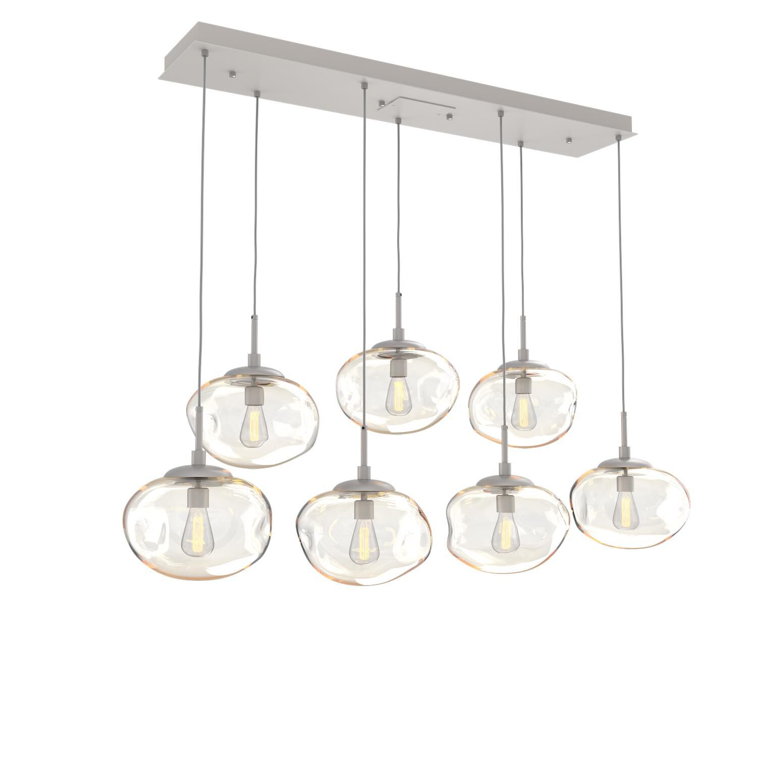 Shown in Metallic Beige Silver finish and Blown Amber glass
