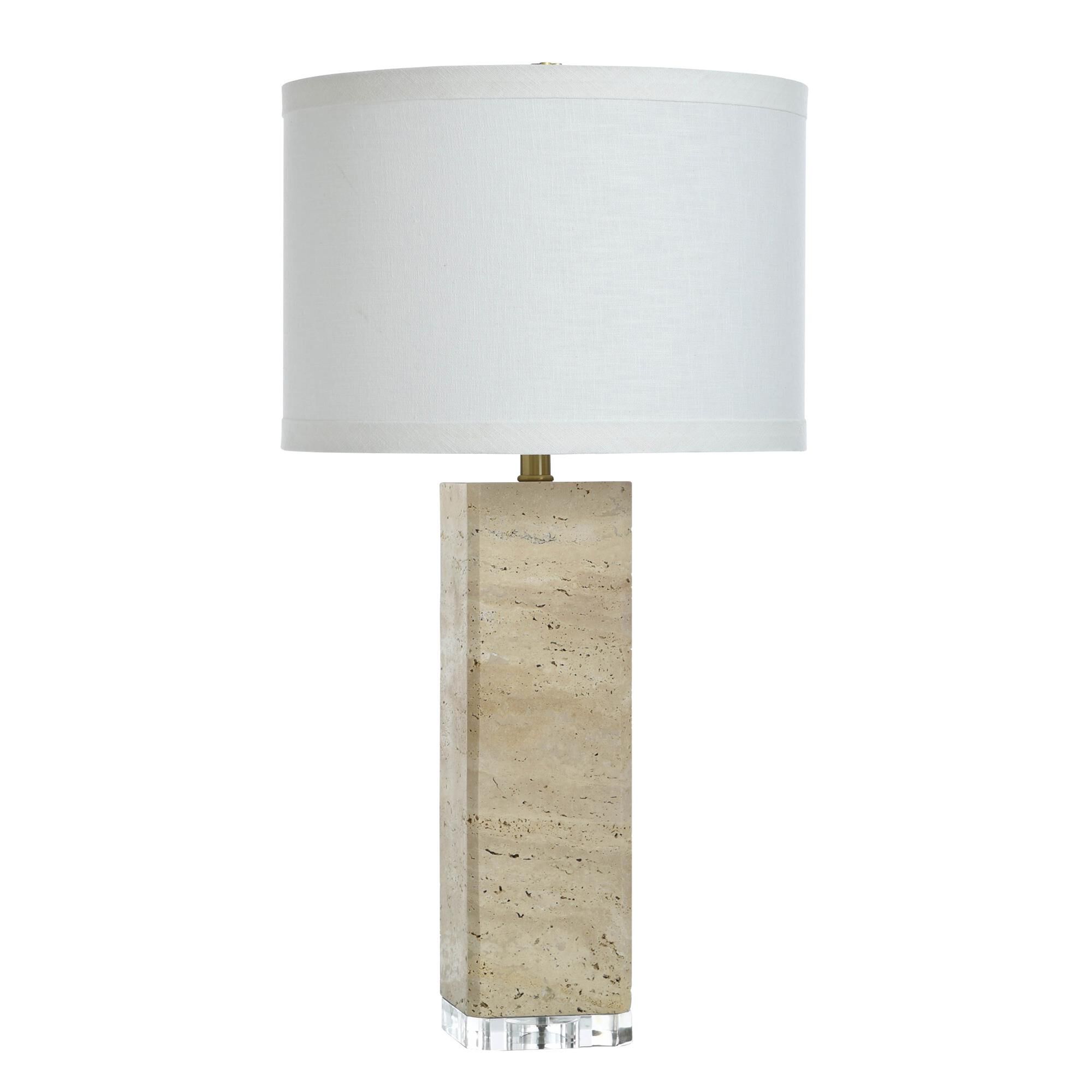 Shown in Travertine Beige finish and Tan shade