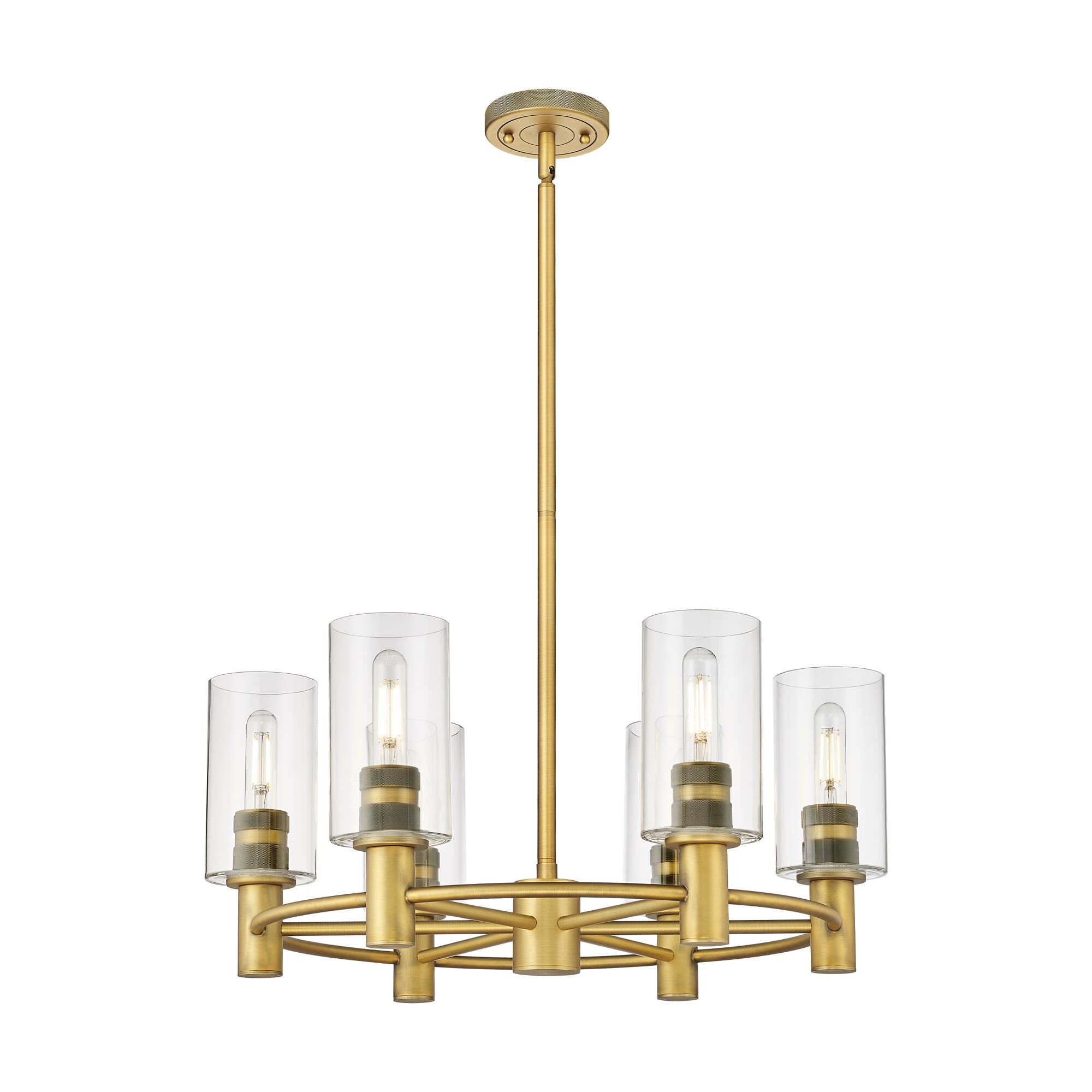 Shown in Brushed Brass finish and Clear glass and Clear Glass shade